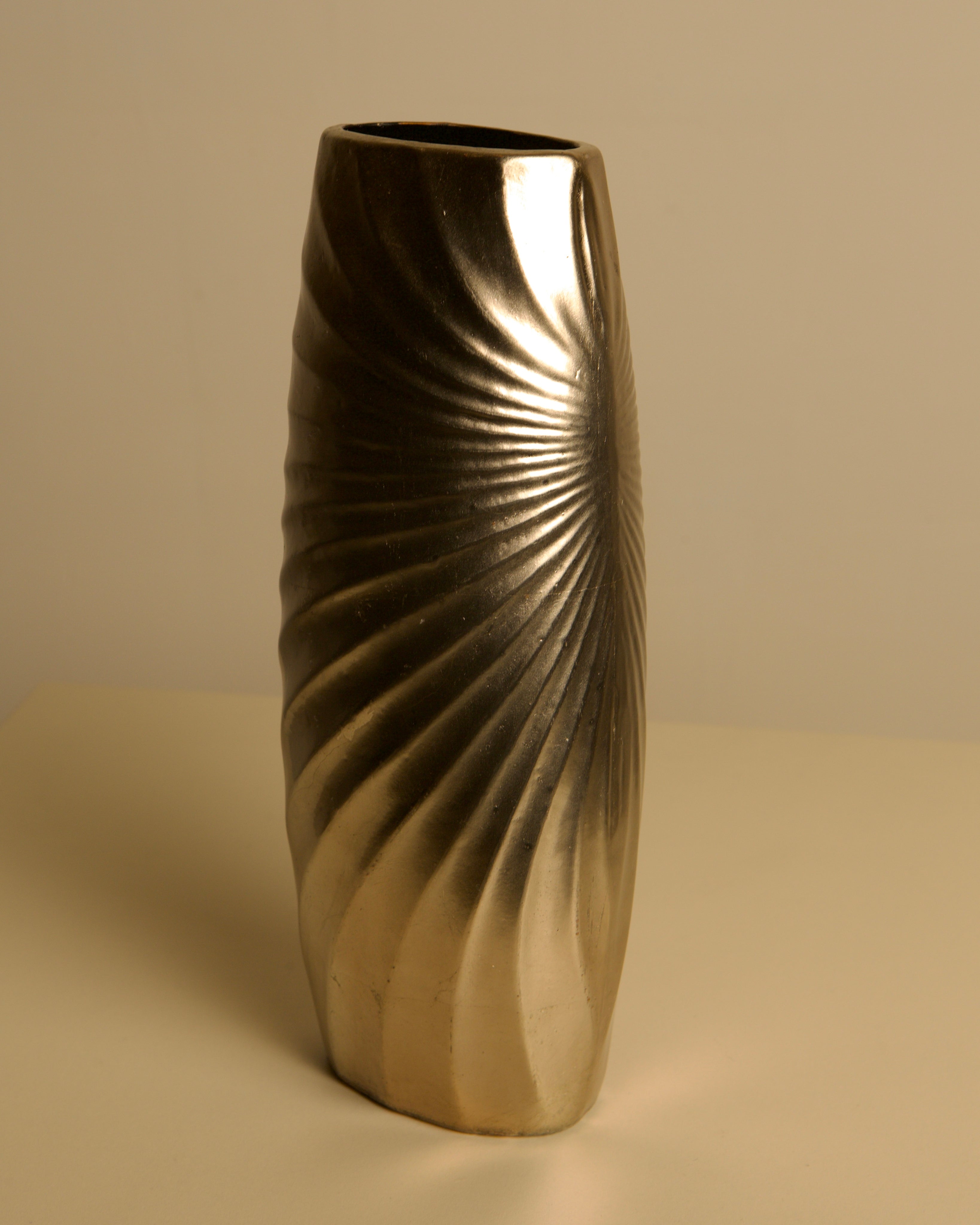 Italian Ceramic Vase "Draped" 80s — close-up of metallic textured surface