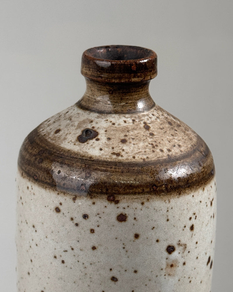 Pyrited stoneware bottle detail showing speckled glaze texture
