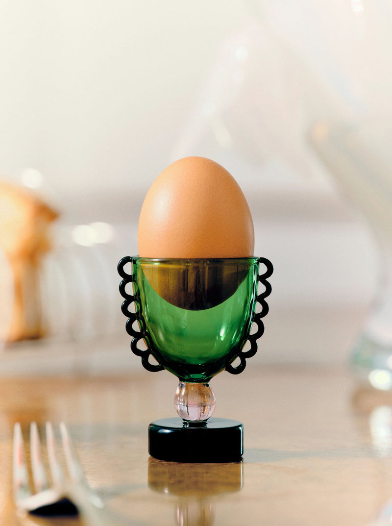 Coco Egg Cup Set — close-up of green glass with egg