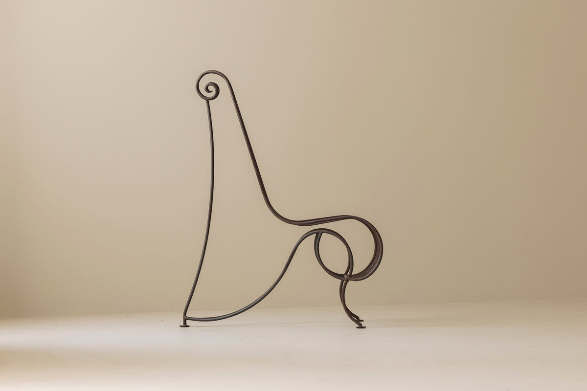 Wrought Iron Side Chair attributed André Dubreuil, France circa 1986 — lifestyle setting