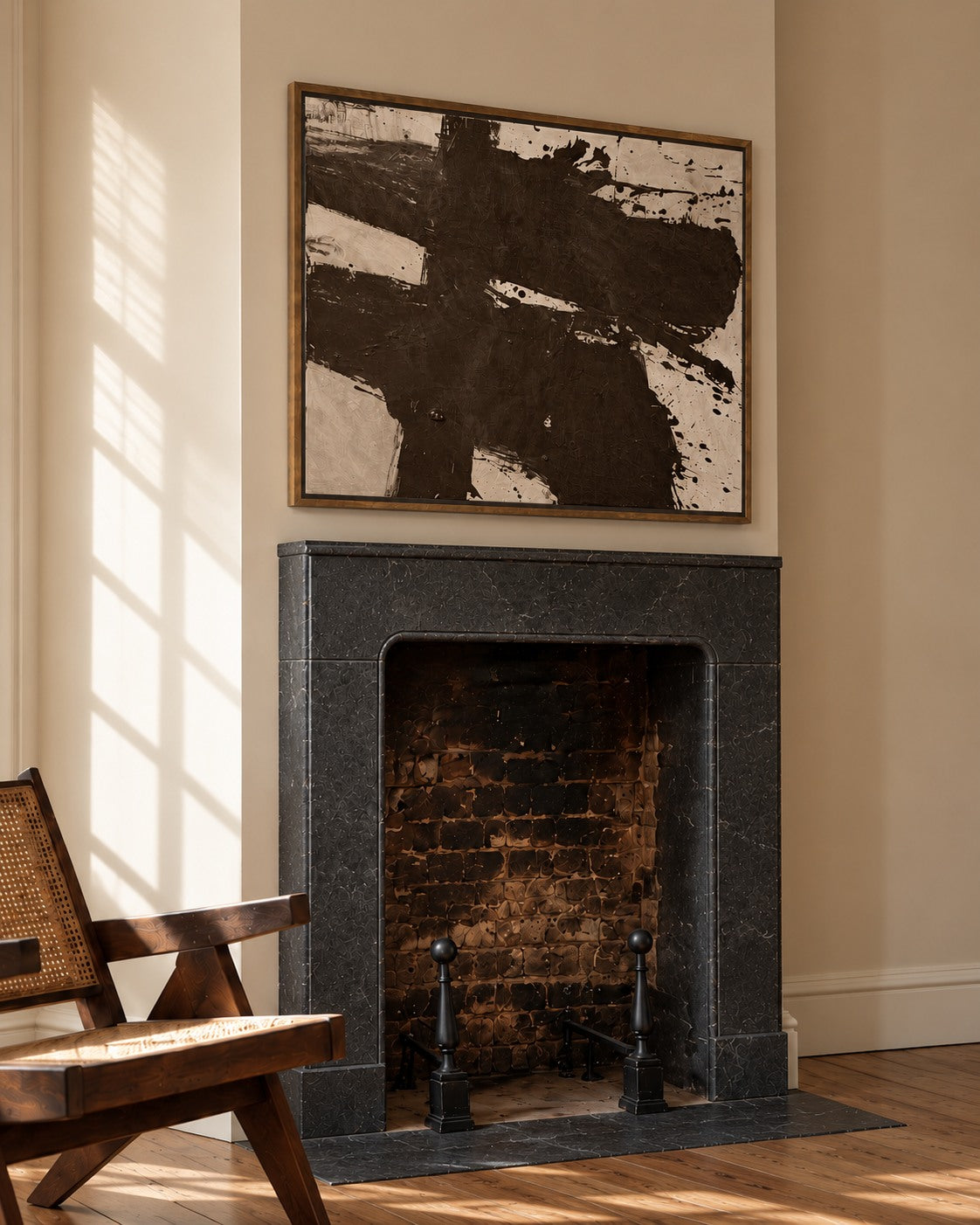 "Marblehead" Painting in Charcoal and Ink on Canvas — detail view
