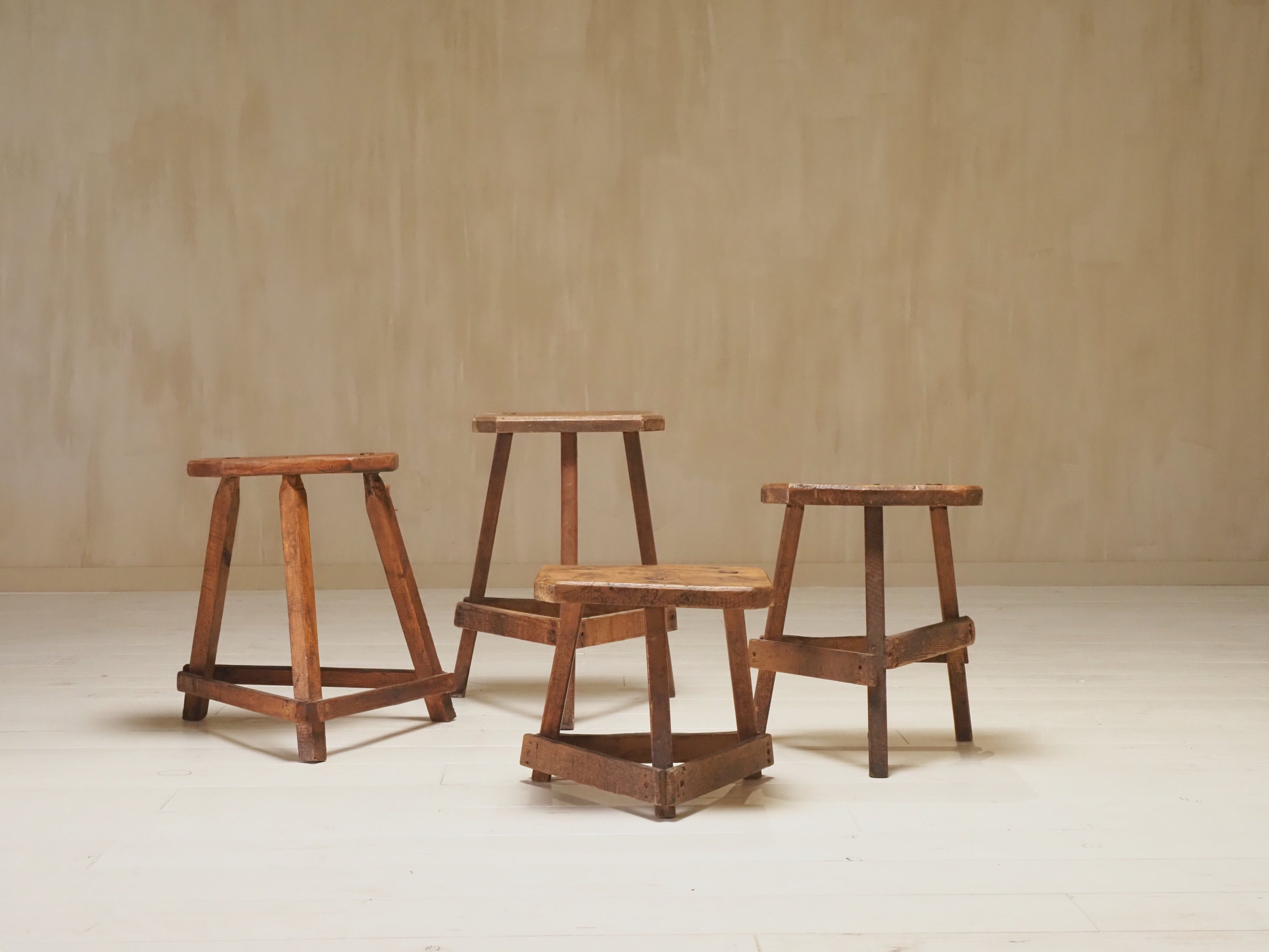 Set of 19th Century English Antique Oak Cutler's Stools — side angle