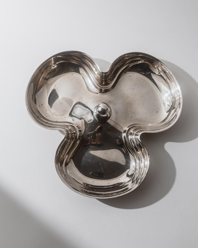 1940s Silver Plated Centerpiece Bowl — top view showing polished silver surface