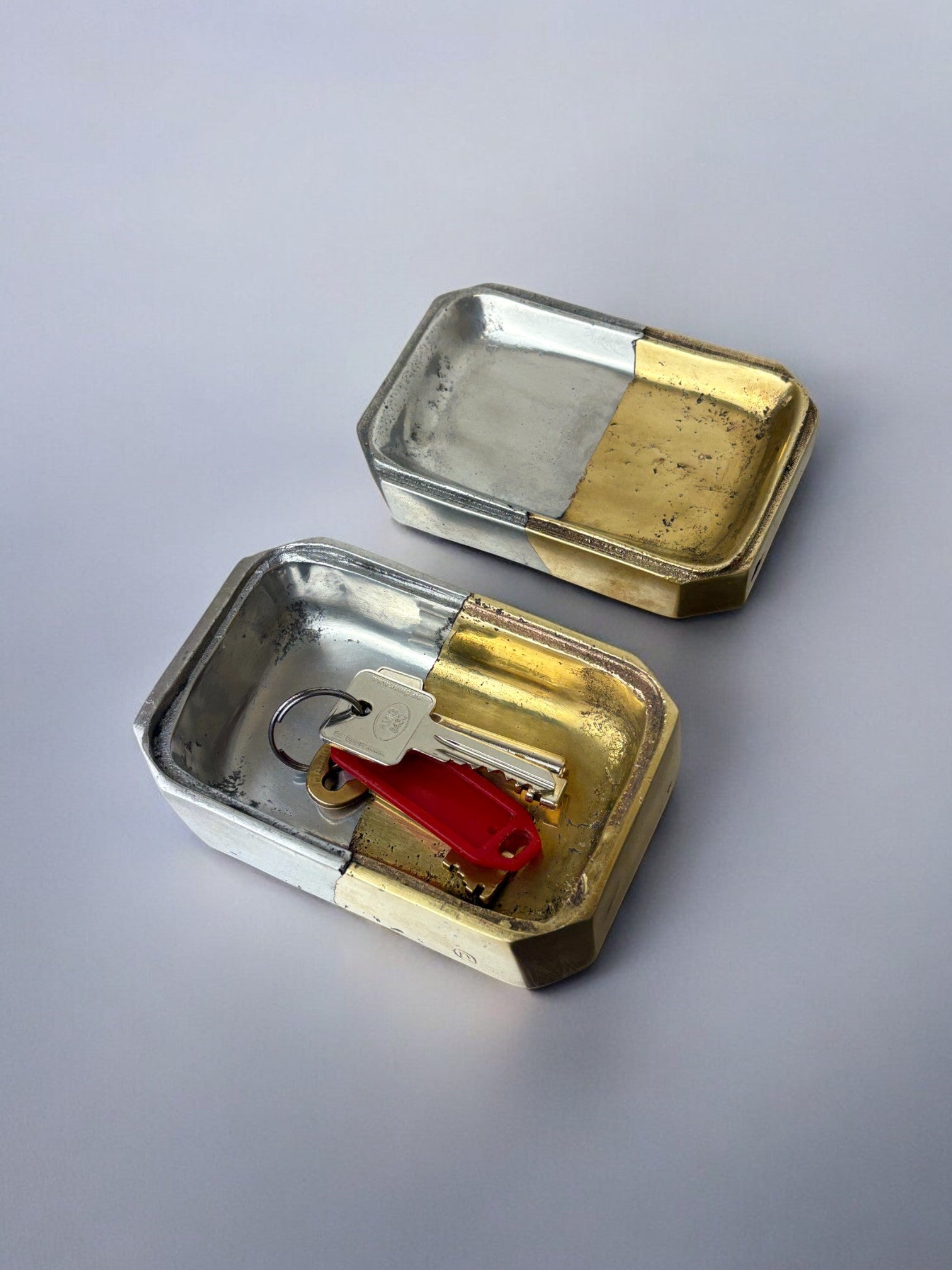 Brutalist Box by Ardisur, Bronze and Aluminum, Spain, 1970s — angled view with keys on metallic surface