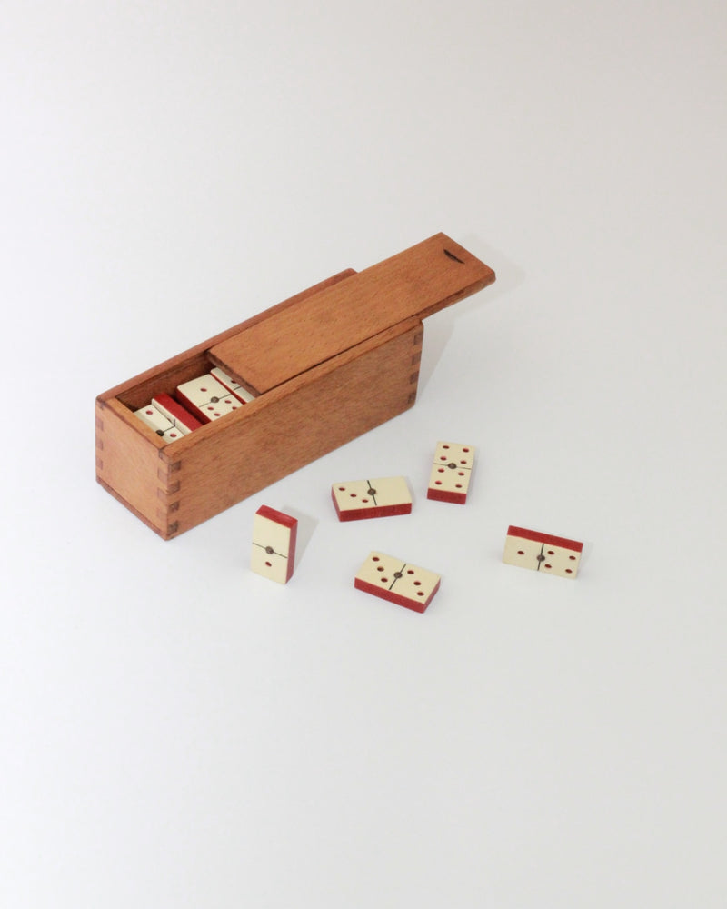 Mini Domino Set by Boga Avante Shop | The Oblist — handcrafted wooden box, cream and red tiles