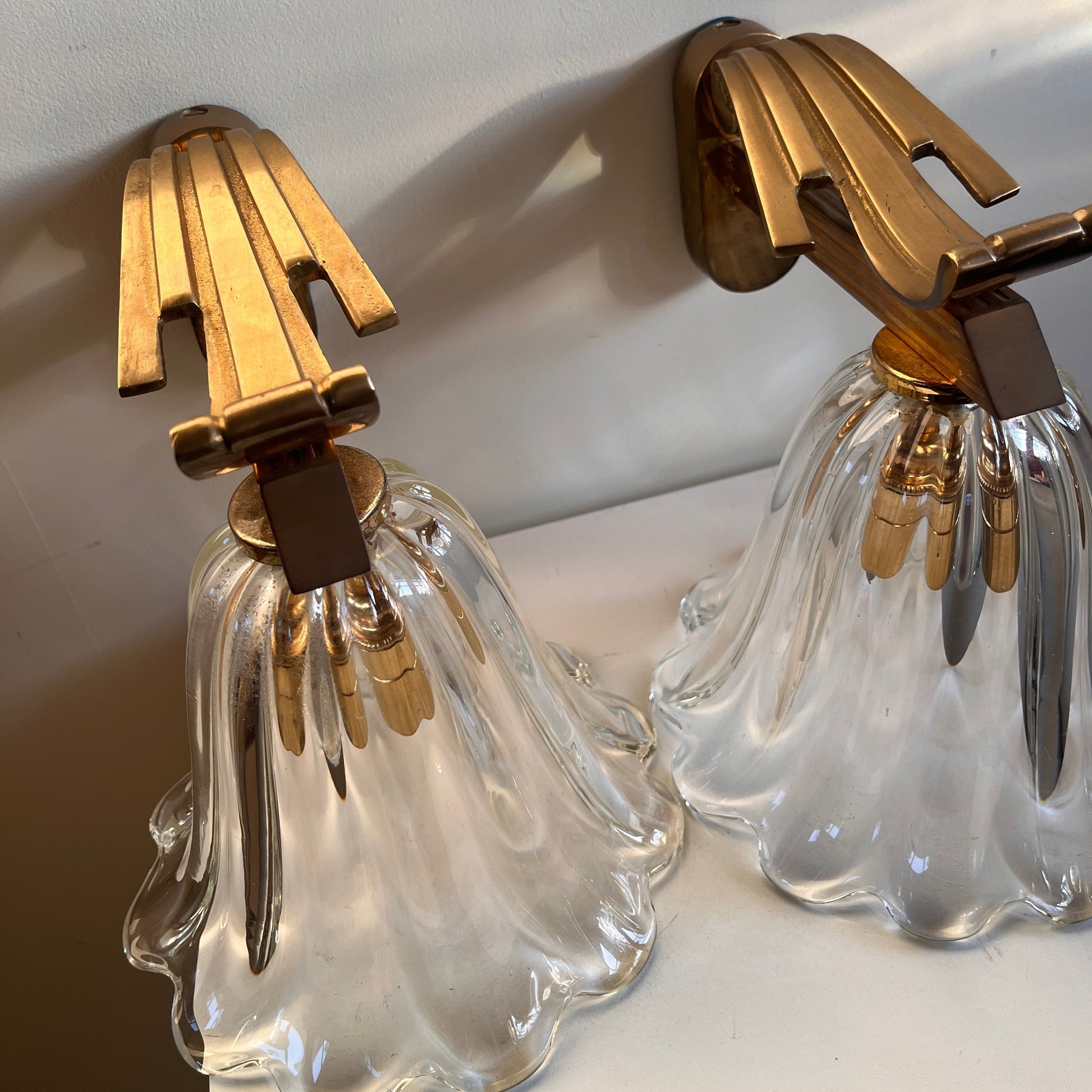 Pair of Murano Glass Wall Lights, Attr. Barovier & Toso, Italy c.1960 — alternate view