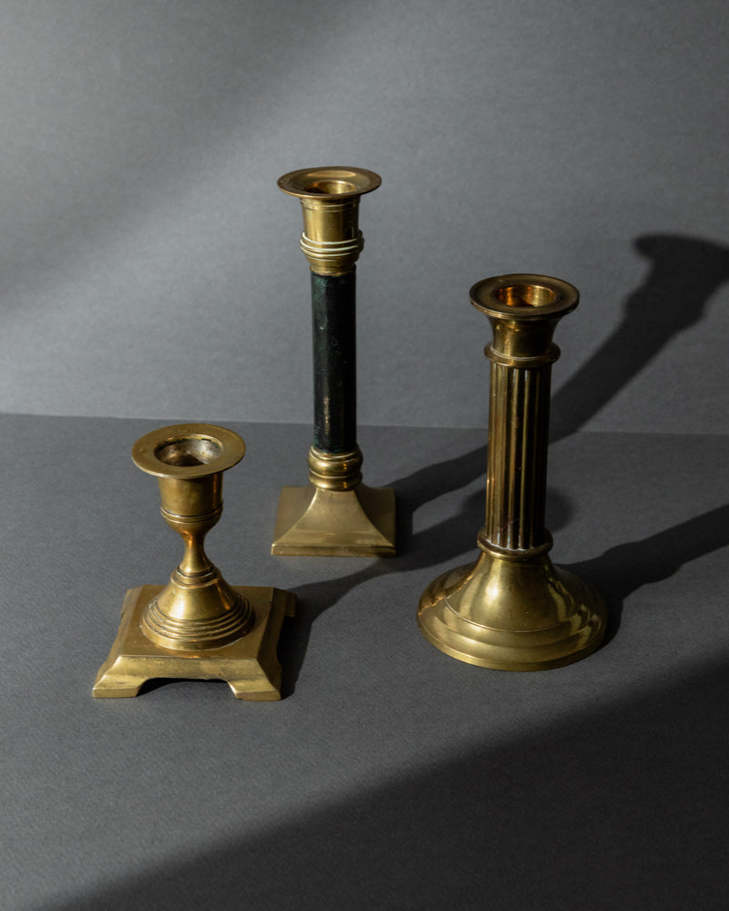 Vintage 1940s Brass Candleholders Set of 3, Mixed Shapes | The Oblist — antique brass finish