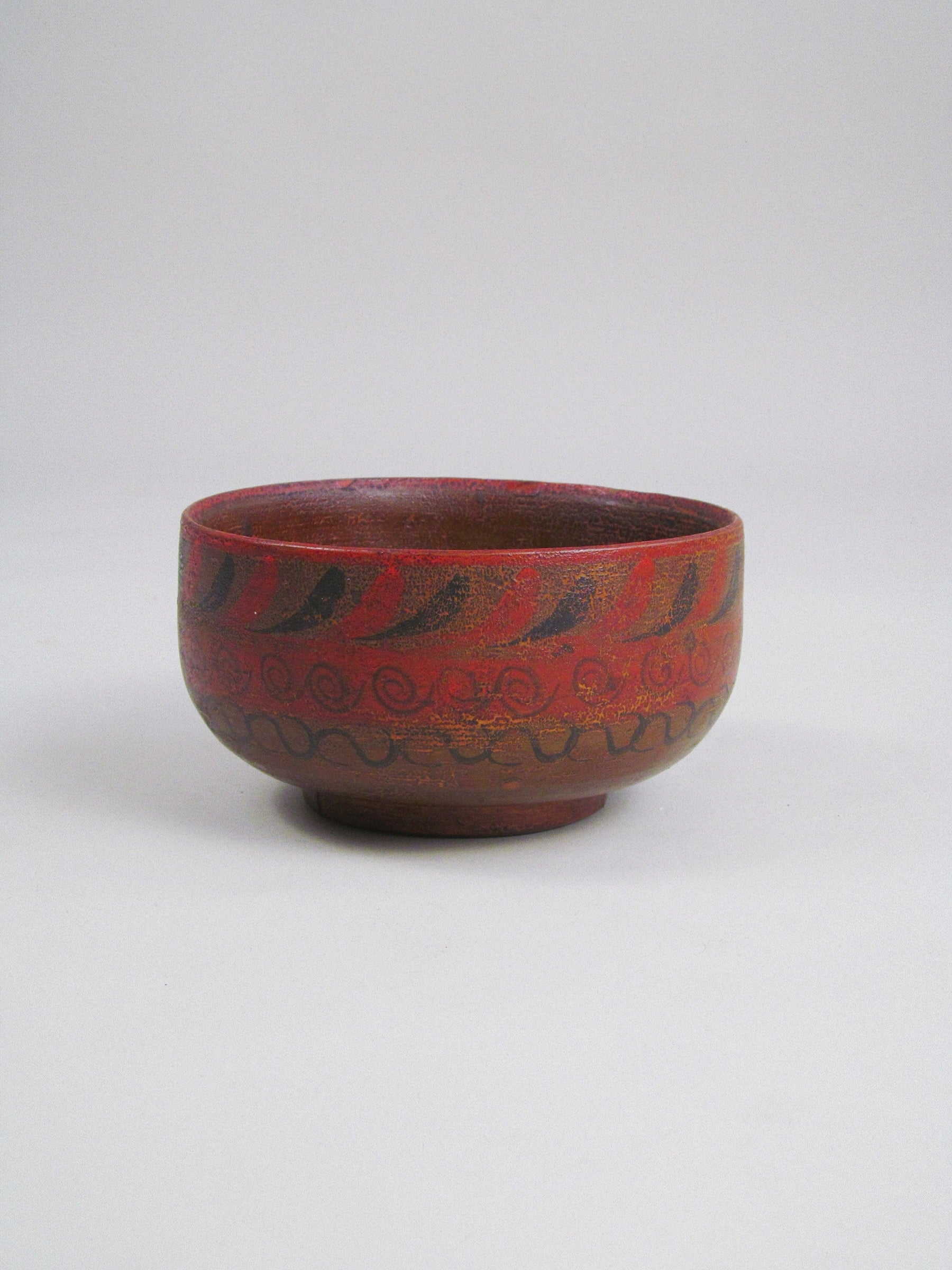 Norwegian Folk Art Bowl, early-mid 20th century — close-up of red painted surface