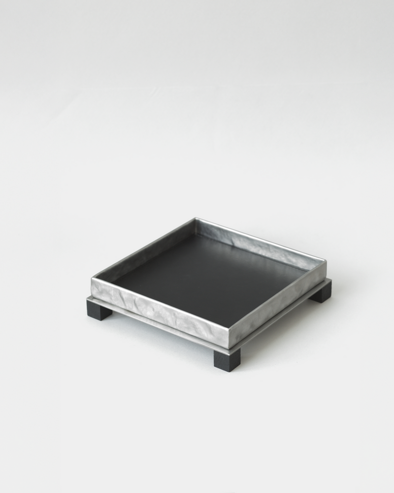 Gray marble leather tray with black wooden feet by HYZ