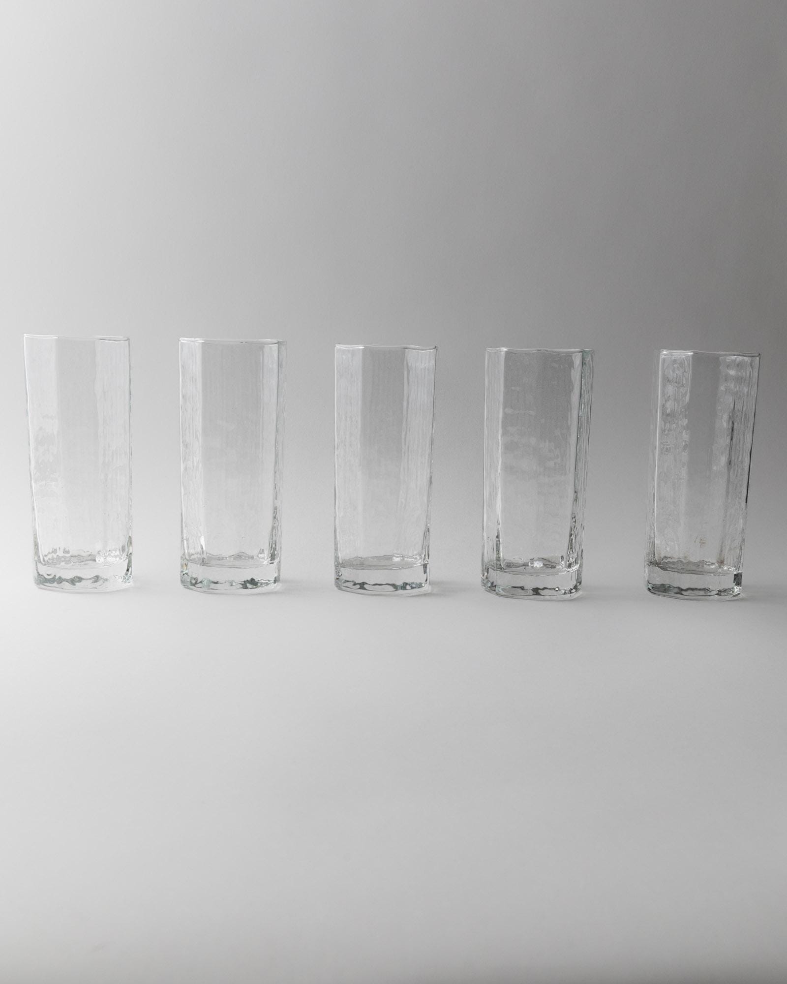 1970s Drinking Glasses Set of 5 by Luminarc — top view on gray background