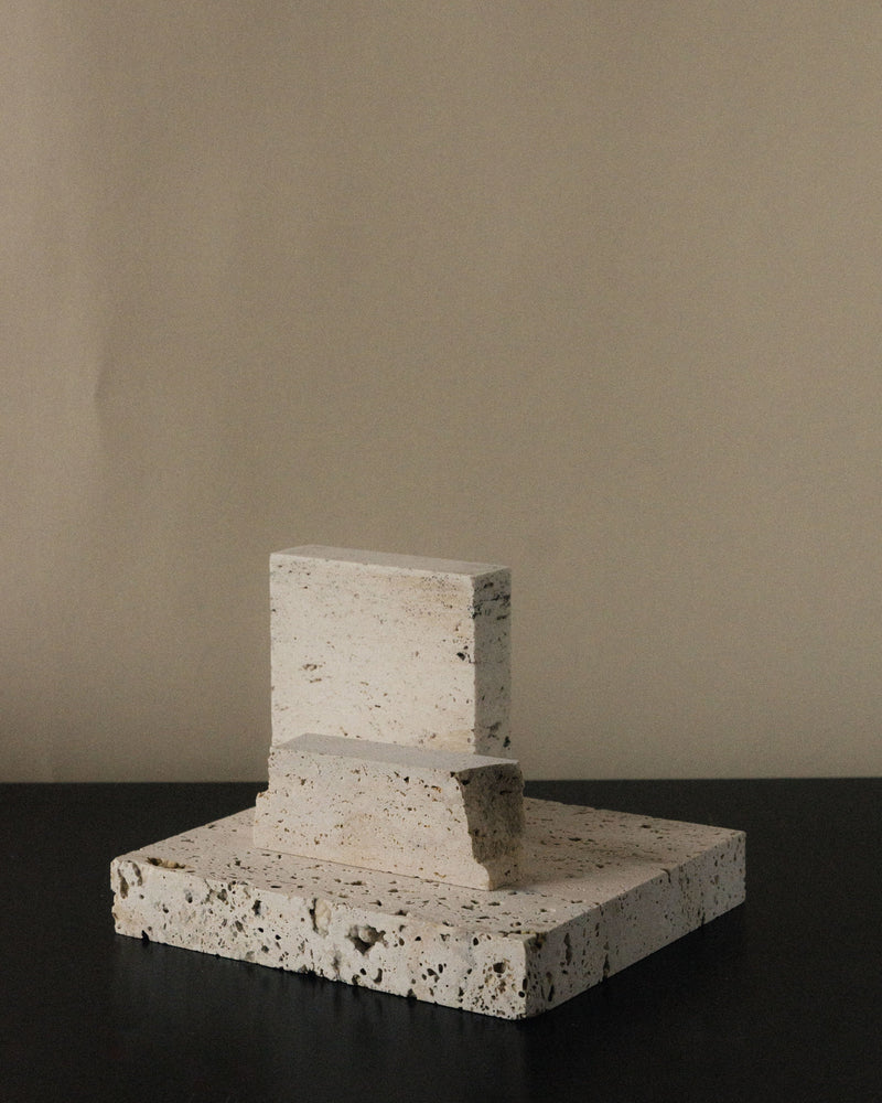 Monument II - Handmade Travertine Marble Bookstand by COSEINCORSO | The Oblist — natural stone, neutral color
