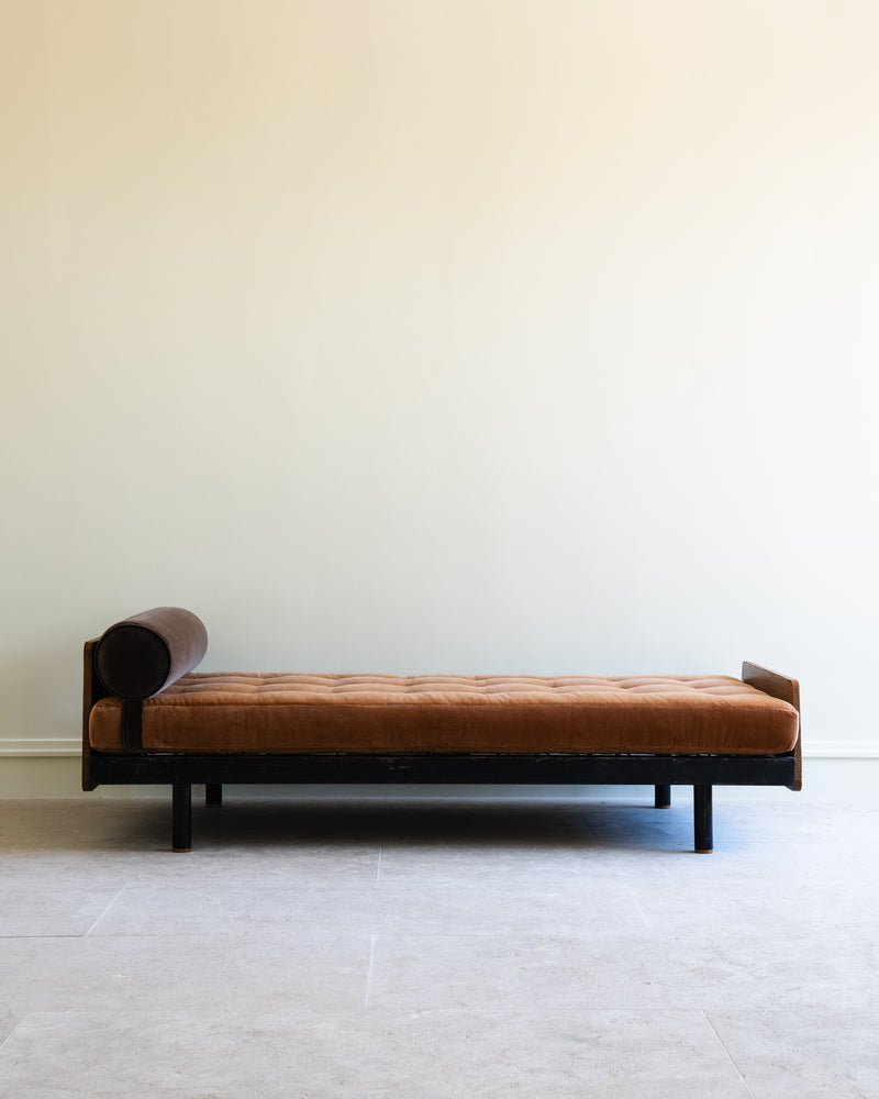 Jean Prouvé S.C.A.L daybed with orange cushion and black frame