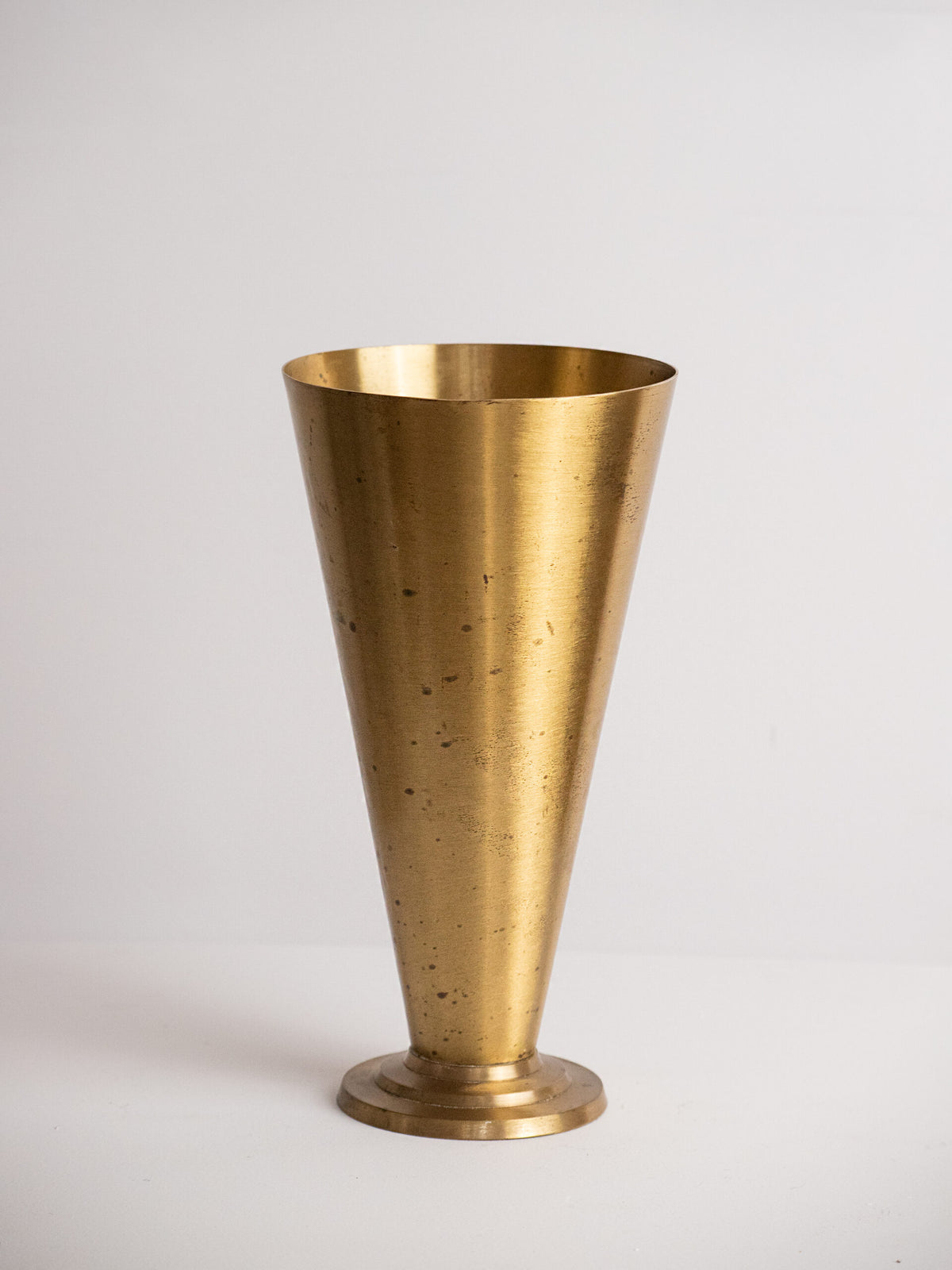 Art Deco Conical Brass Vase on Three-Step Ziggurat Foot, Continental Europe, circa 1930s — side angle