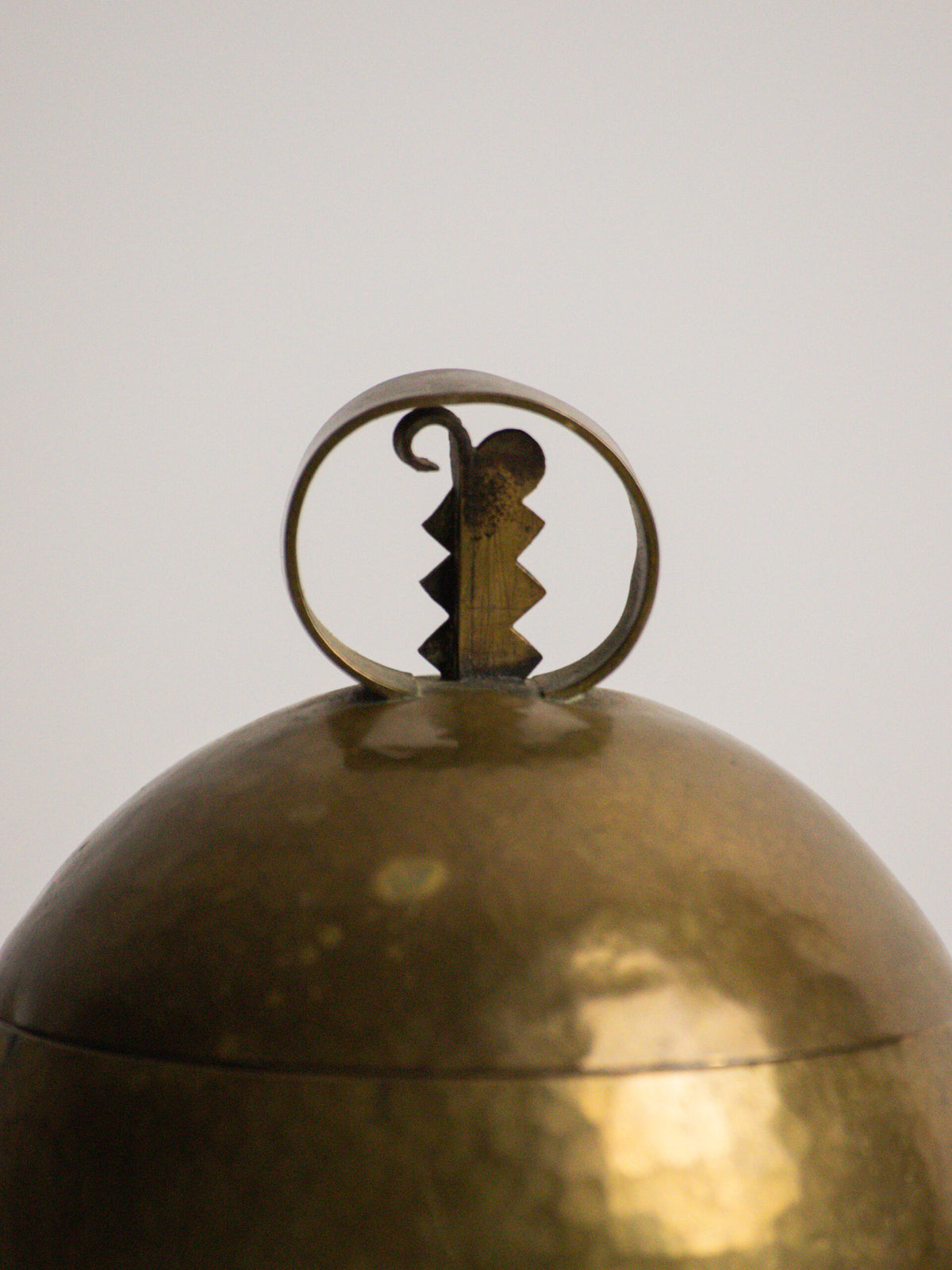 Hand Raised Brass Sphere Box with Toothed Zigzag Finial, Art Deco Style, Central European Workshop, circa 1930s — alternate view