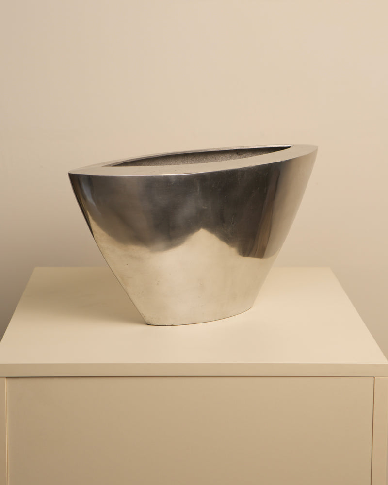Large Italian metal vase with dark bronze finish, 1980s design