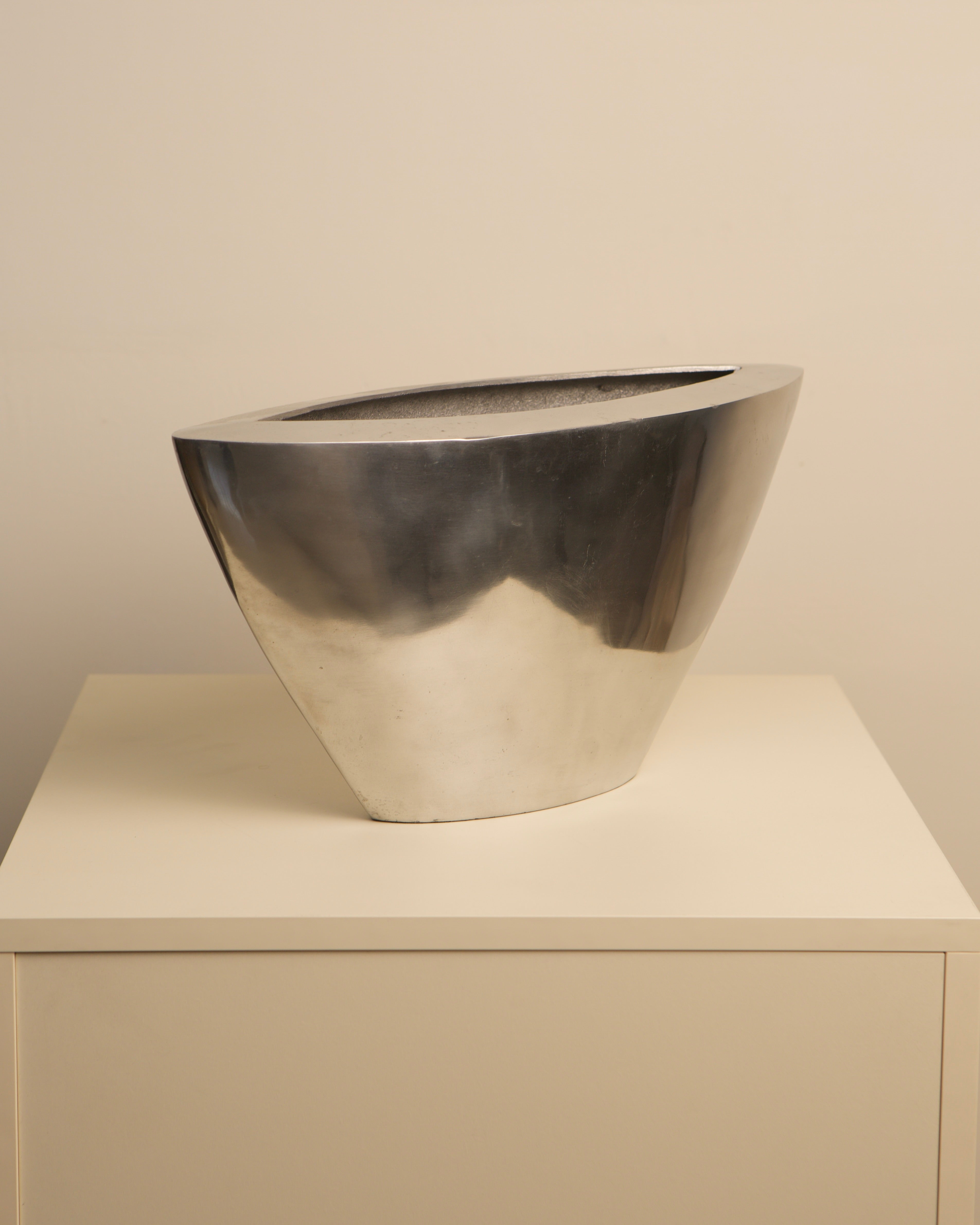 Large Italian metal vase with dark bronze finish, 1980s design