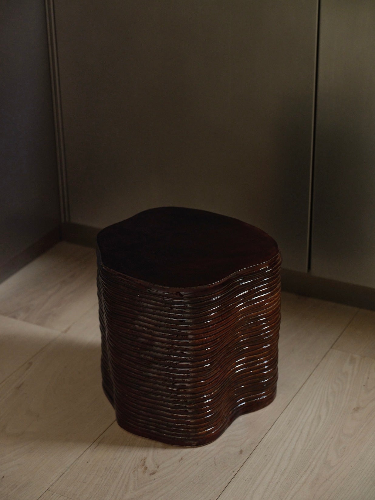 Handsculpted Ceramic Stool Chocolate Gloss by 2222Studio | The Oblist