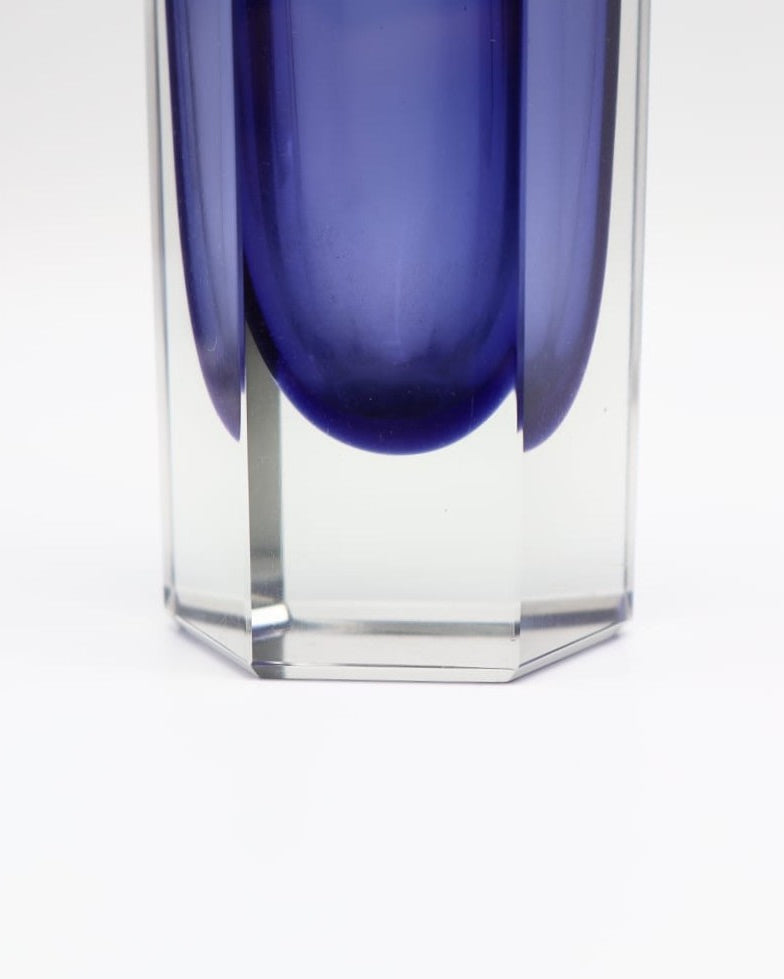1960s Mid-Century Modern Faceted Murano Sommerso Glass Vase by Flavio Pol — side angle