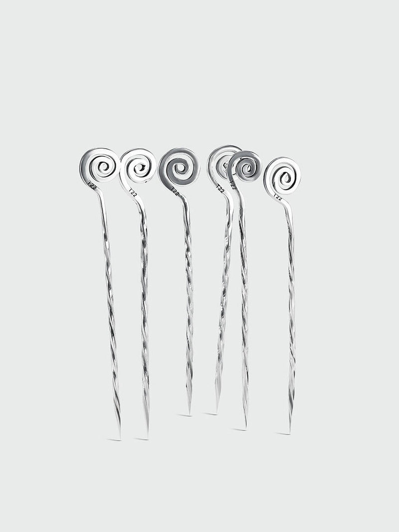 Set of 4 Silver Picks — close-up of twisted silver design