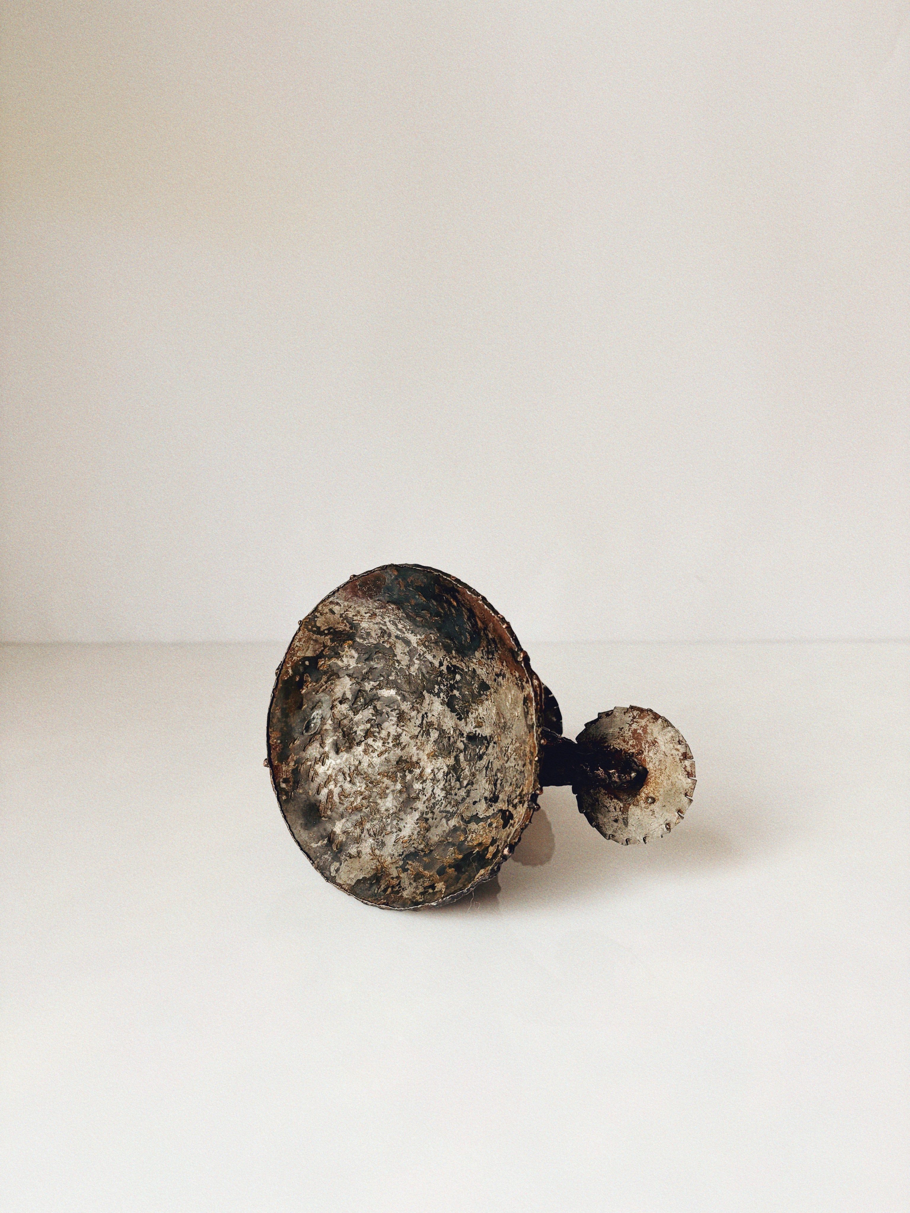 Mid Century Brutalist Candle Holder in Metal, Poland — back view showing textured surface and base