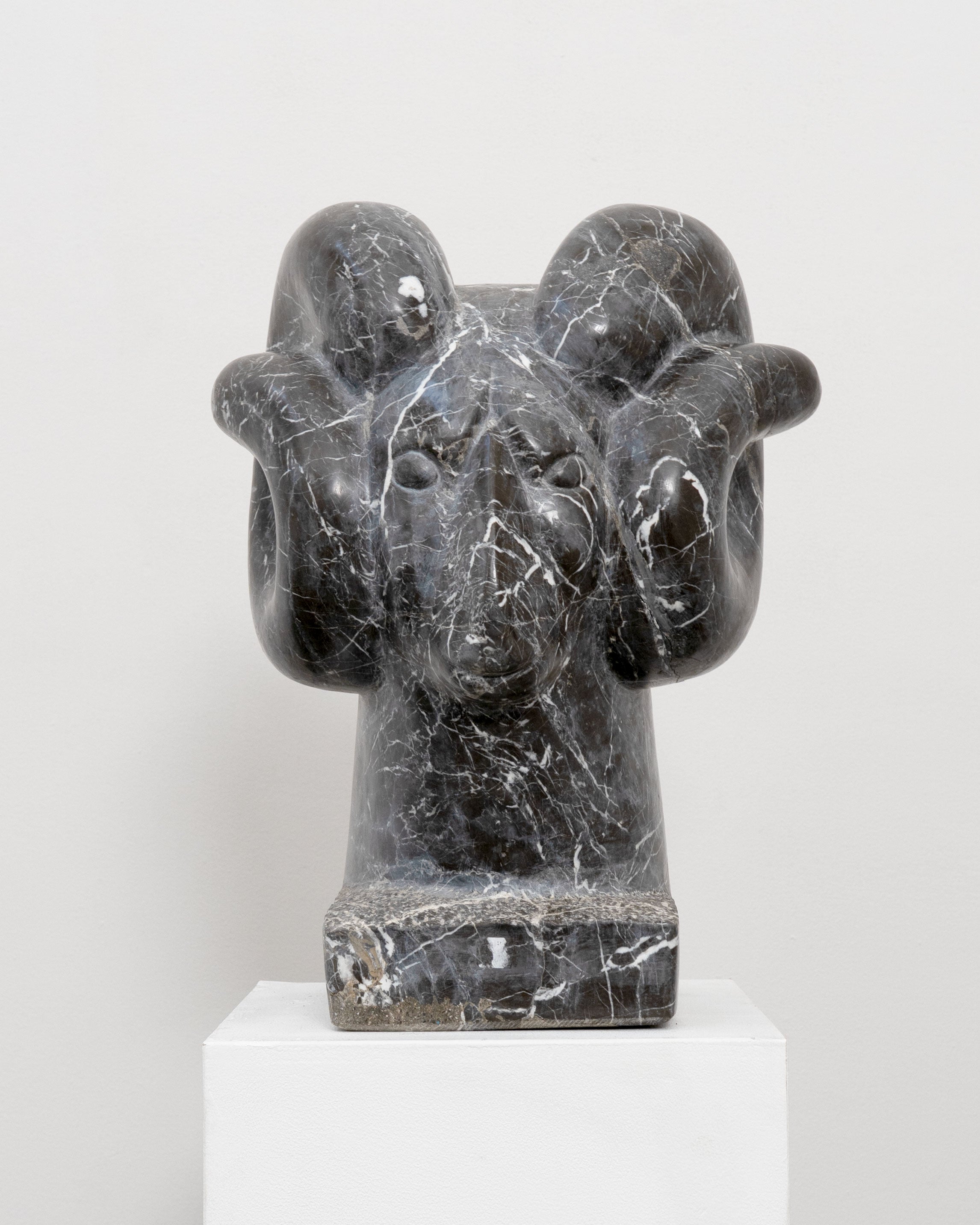 Large Vintage Marble Rams Head Sculpture by Tom Bogle | The Oblist — dark marble finish