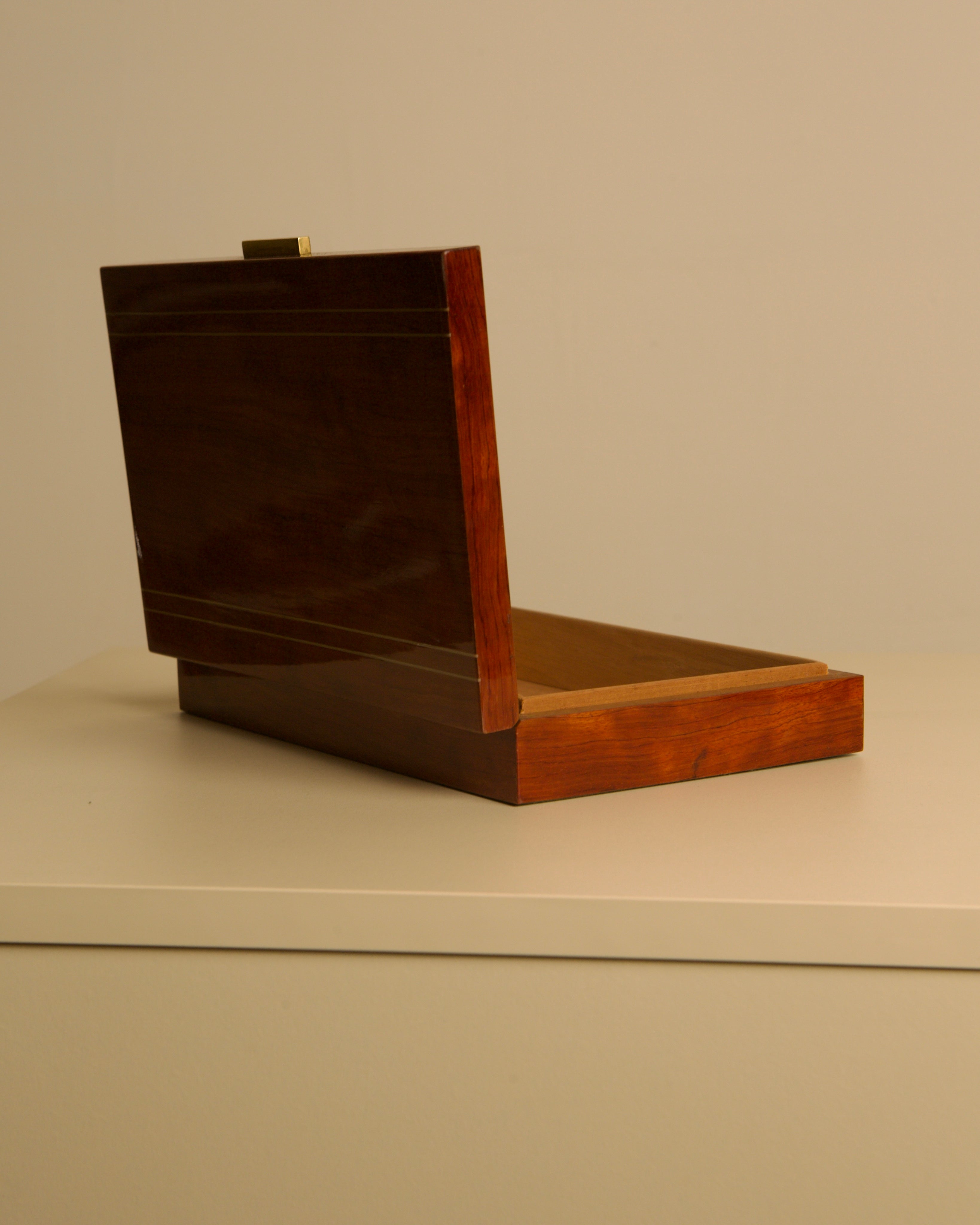 Italian Lacquered Wooden Box 1960s — back view showing open lid and interior