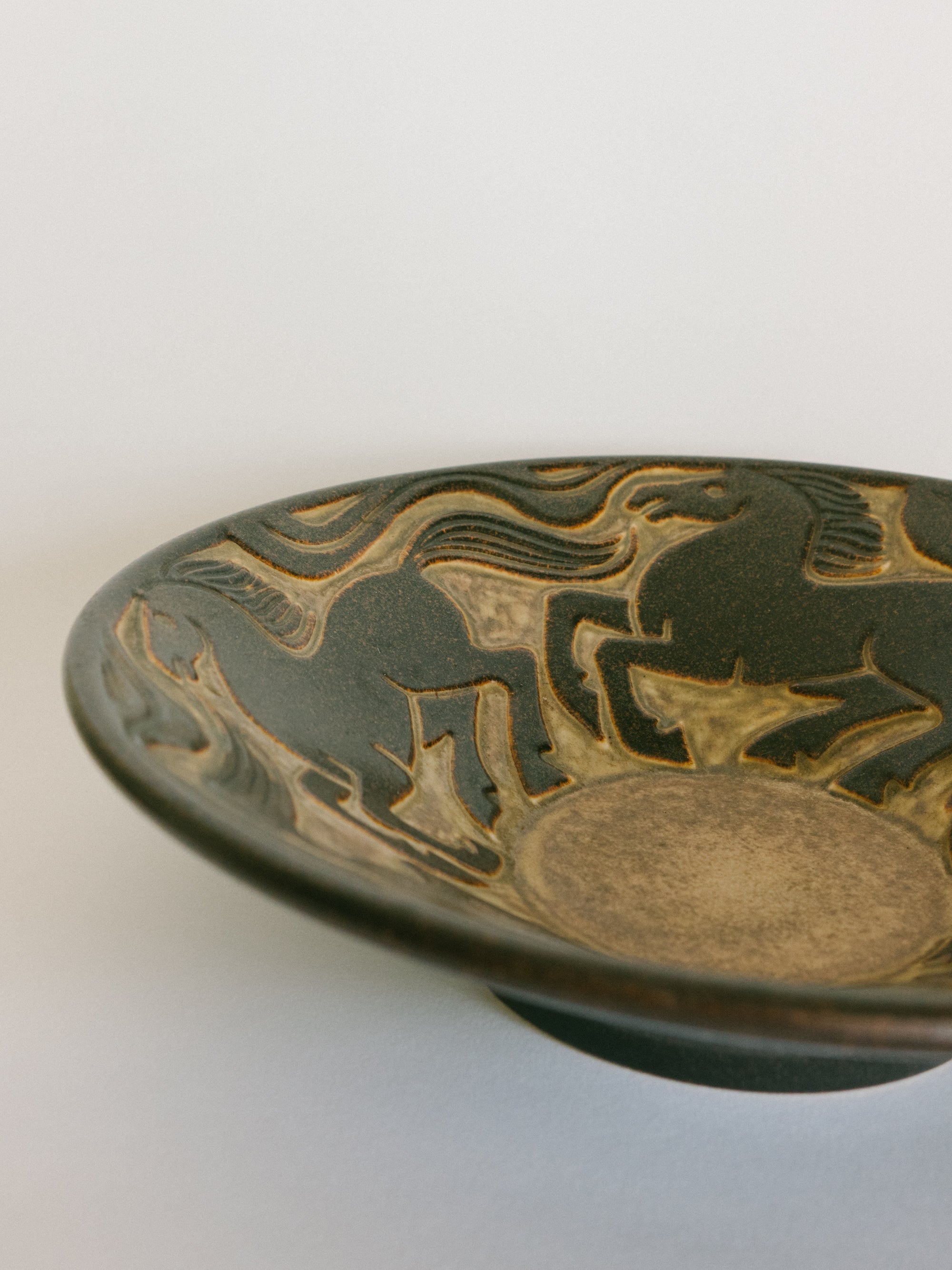 Marianne Starck Mid Century Galloping Horses in Relief - Serveware Bowl c. 1950s — lifestyle setting