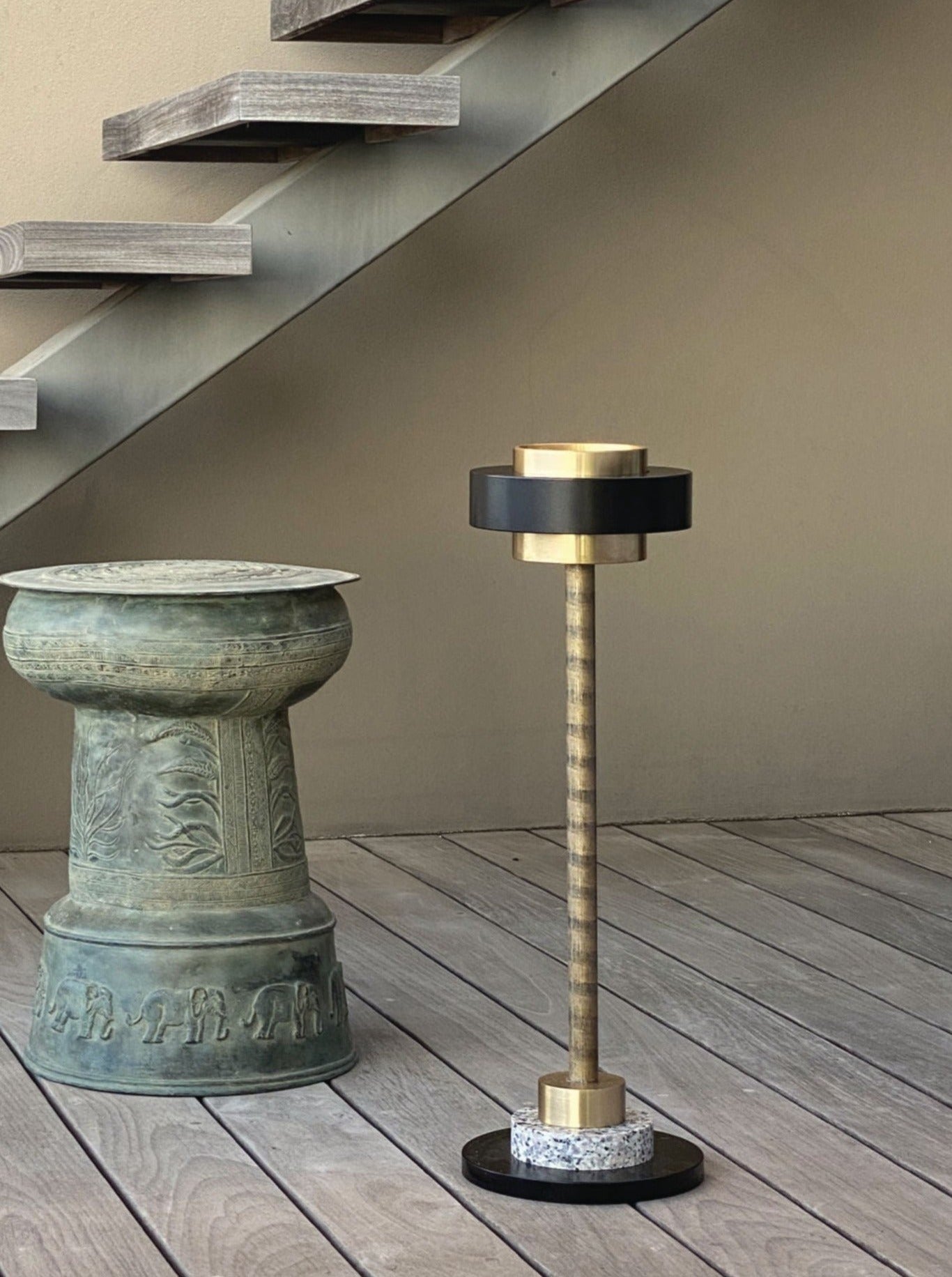 Madmen Ashtray — side angle showing brass and stone materials