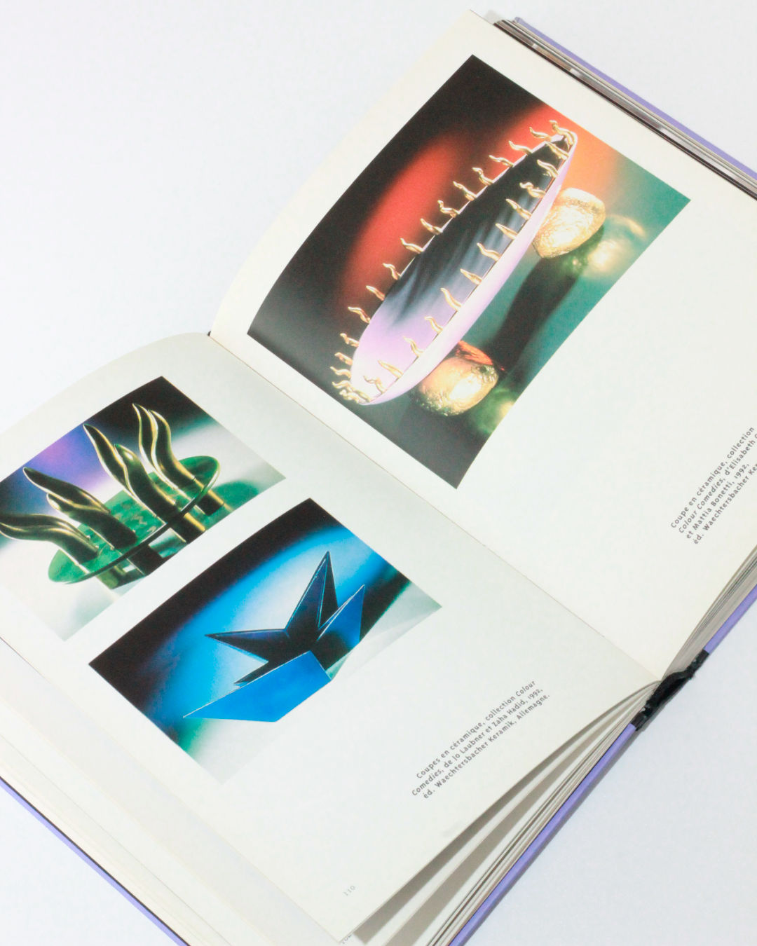 Objets Affectifs: Le Nouveau Design de la Table' Book — open view showing colorful design illustrations