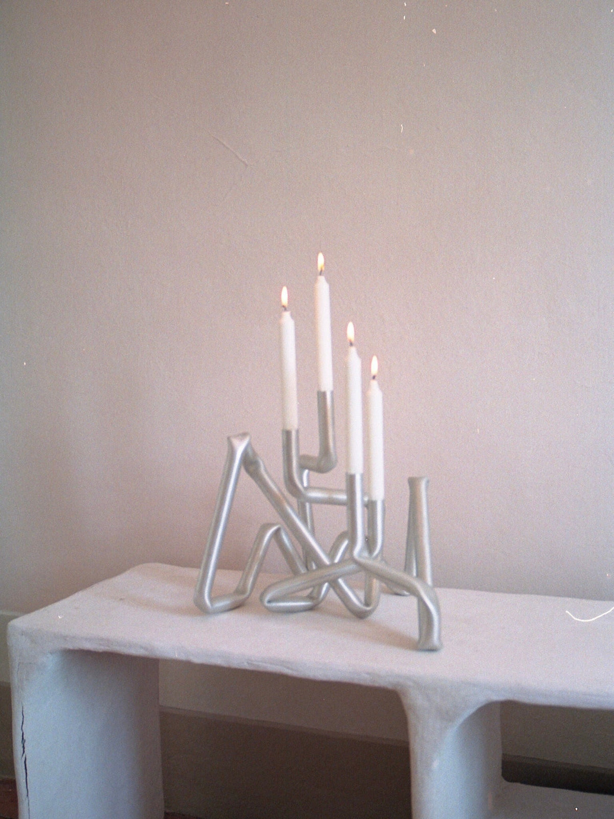 Bucati Candle Holder (brushed aluminium) — side angle