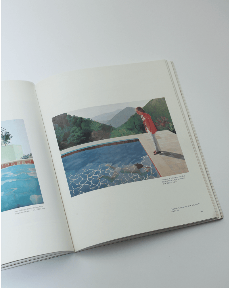 Pictures by David Hockney — open book on white surface