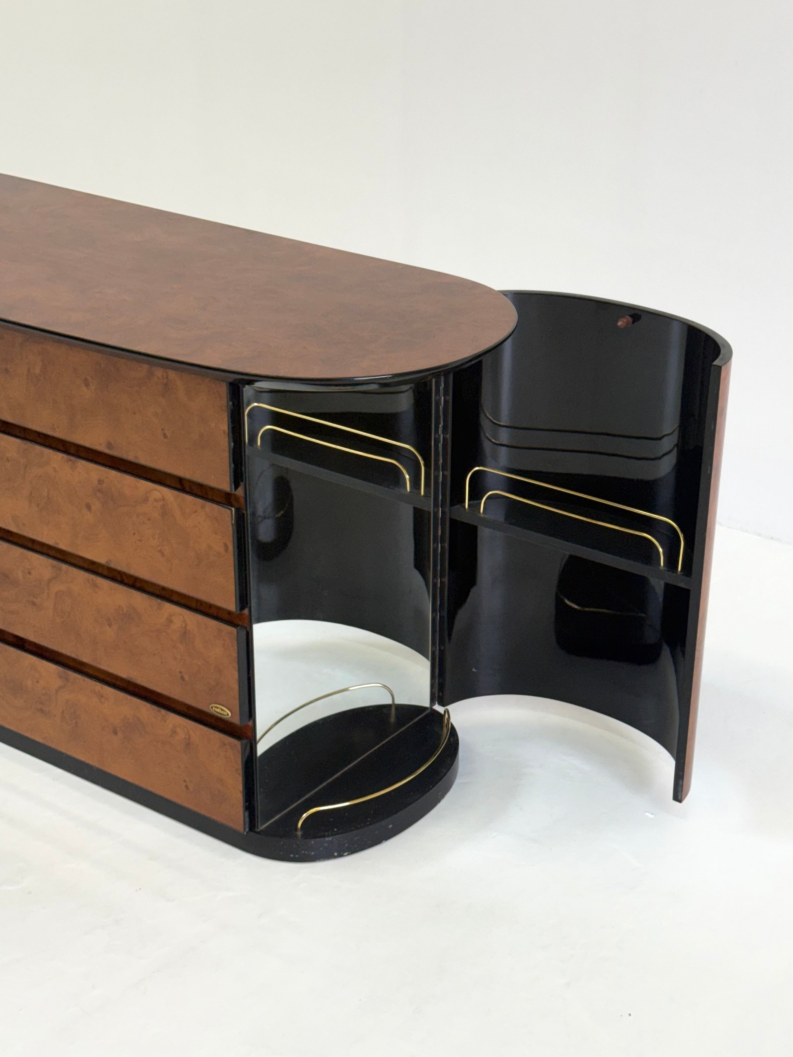 Vintage Voltan chest of drawers made of lacquered burl wood with bar — additional view