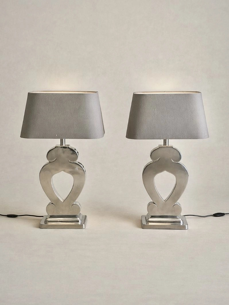 1980s Netherlands Table Lamp in Fabric and Heavy Cast Aluminum — side angle