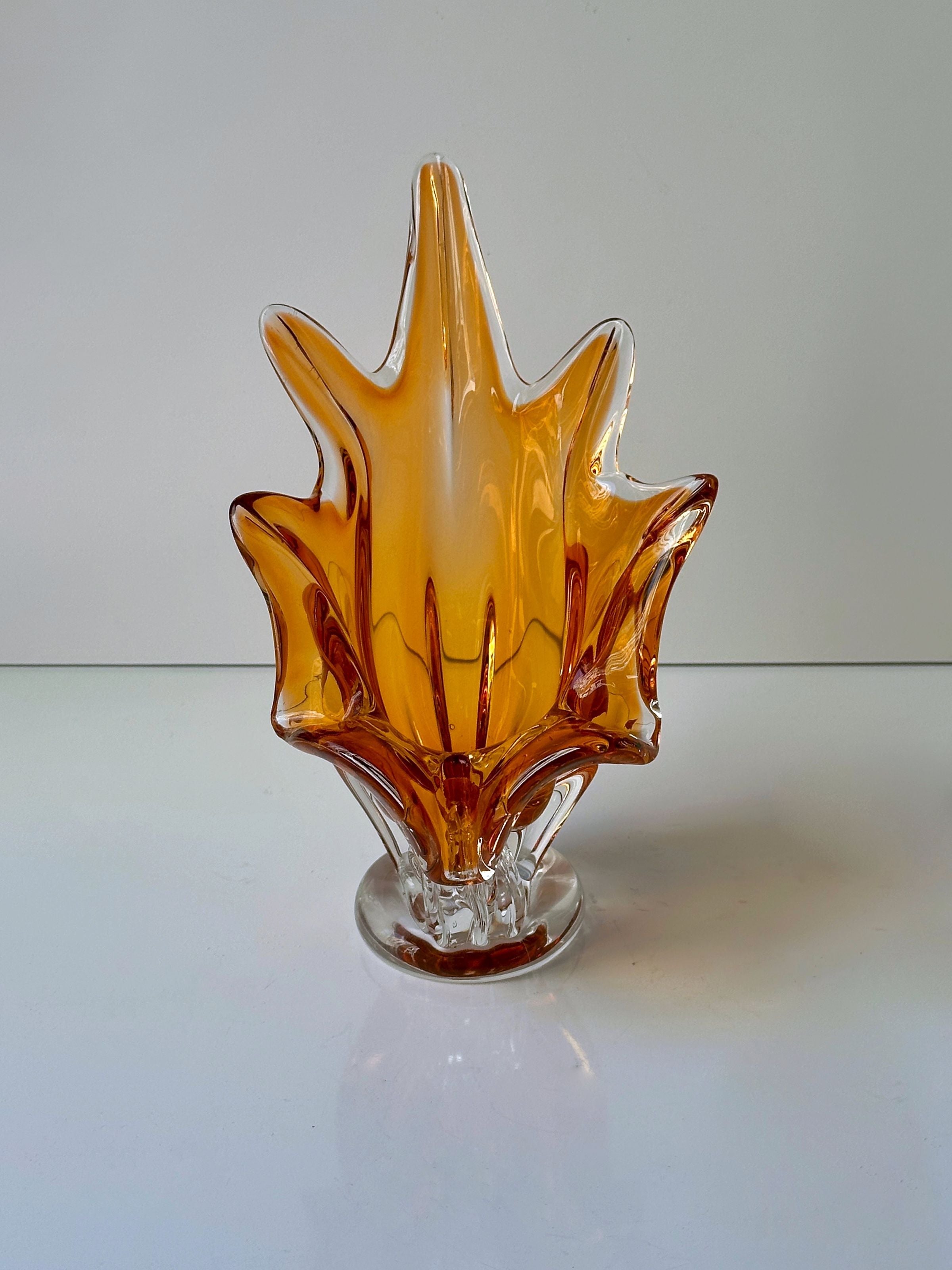 Orange/amber Coloured Murano Shell Bowl — side angle highlighting glass texture