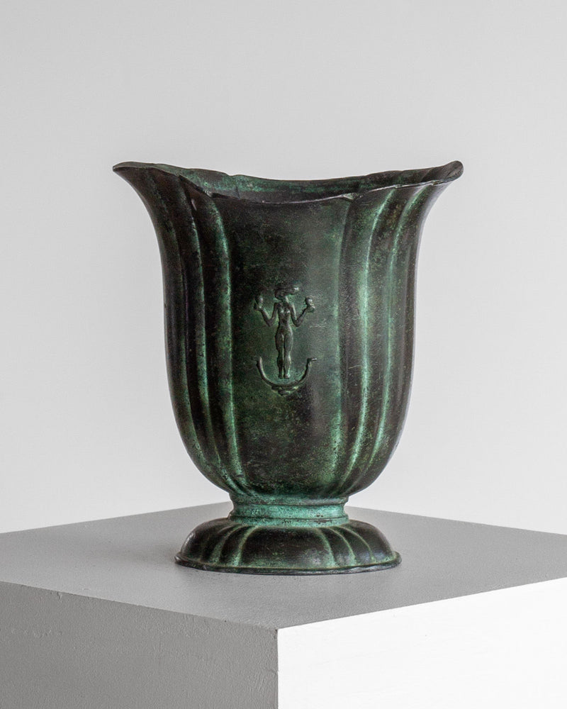 Cast Iron Art Deco vase with green patina by C.G. Hallberg