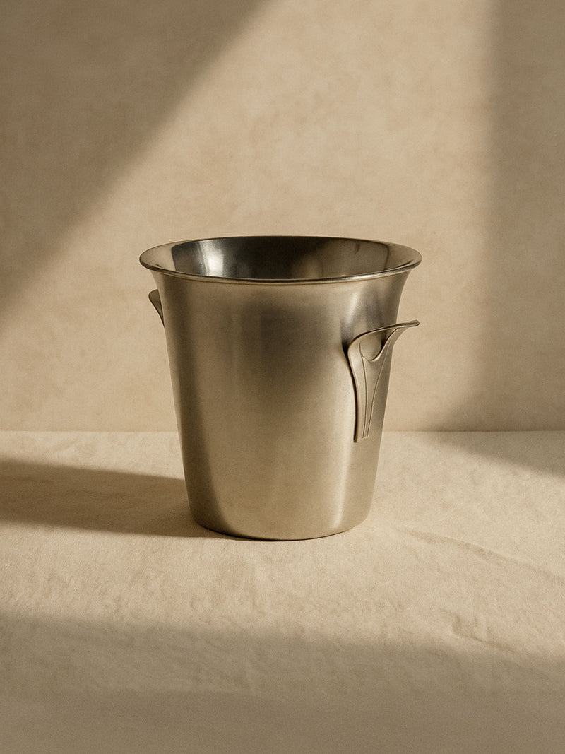French stainless steel champagne ice bucket with elegant handles