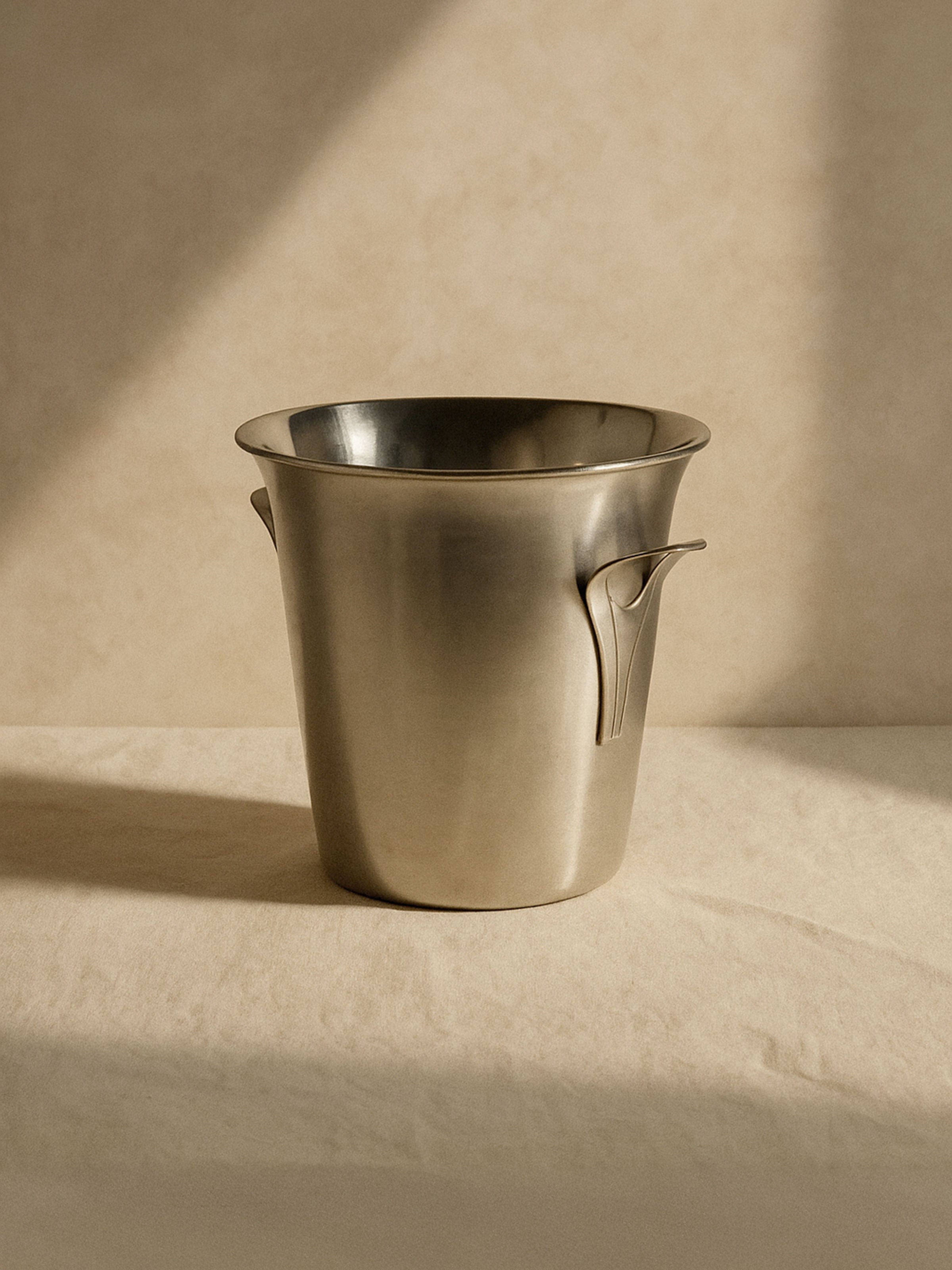 French stainless steel champagne ice bucket with elegant handles