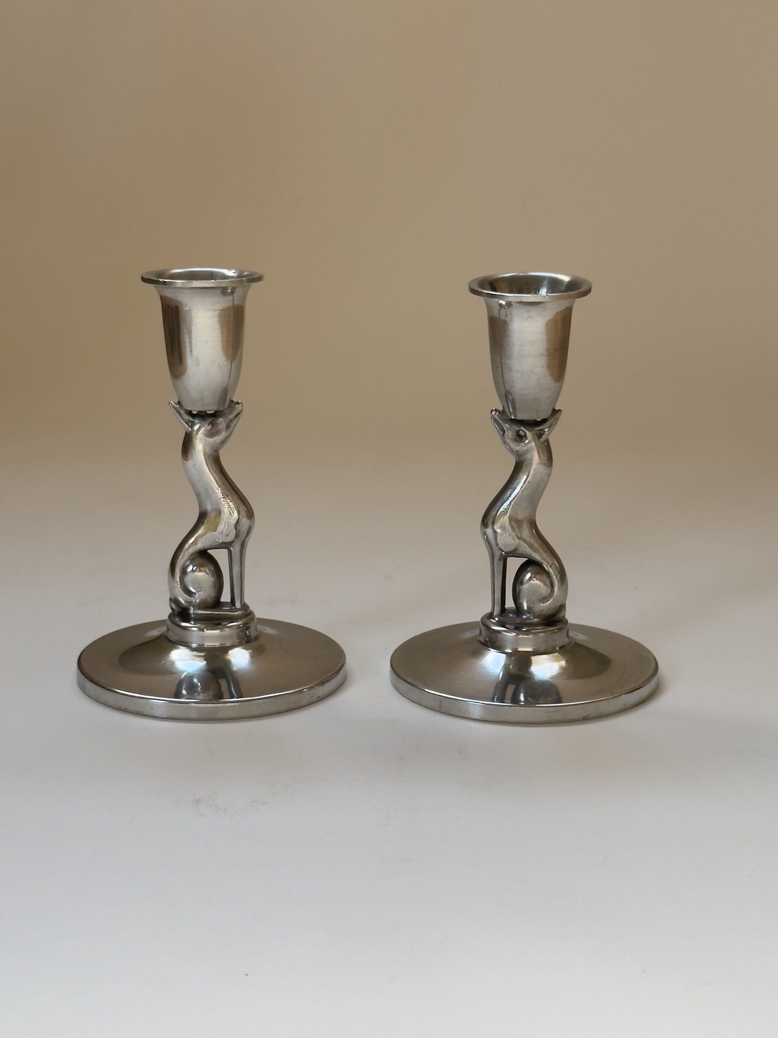 Swedish Modern Pewter Candleholders, 1930s