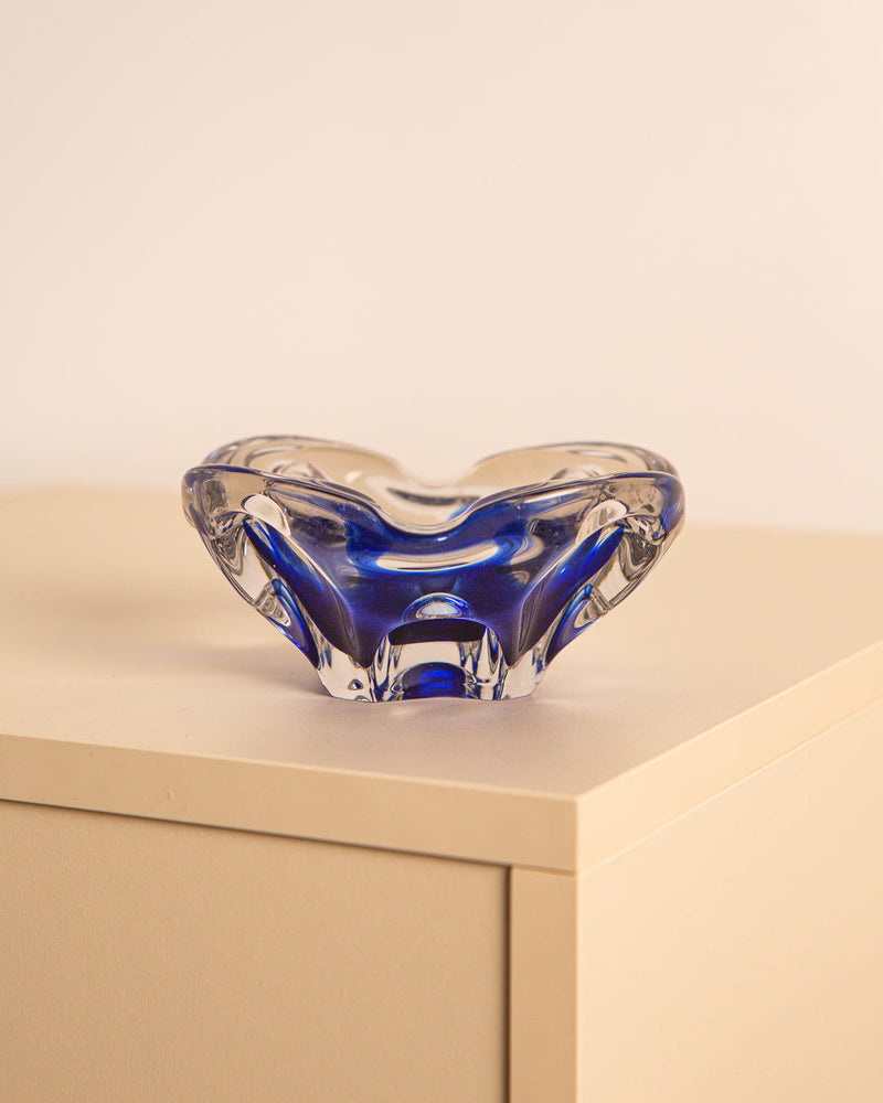 Vintage Murano glass vide-poche bowl with blue accents from 1980s