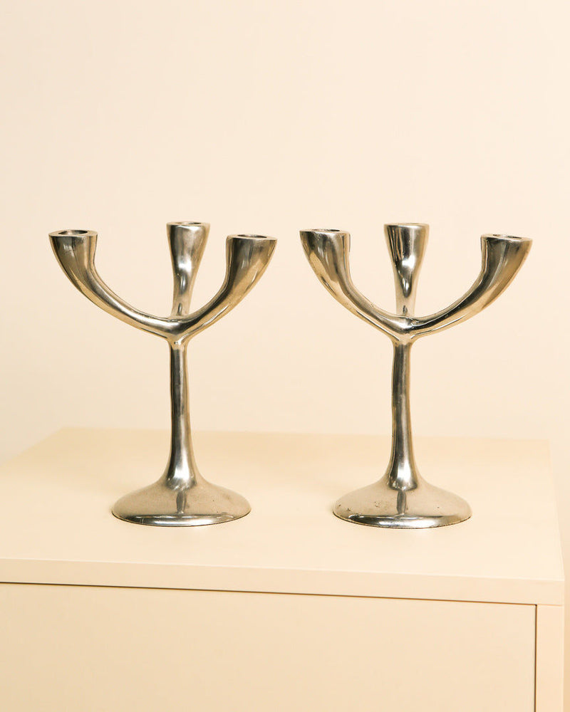 Pair of chrome Italian tree-shaped candelabras from the 1970s