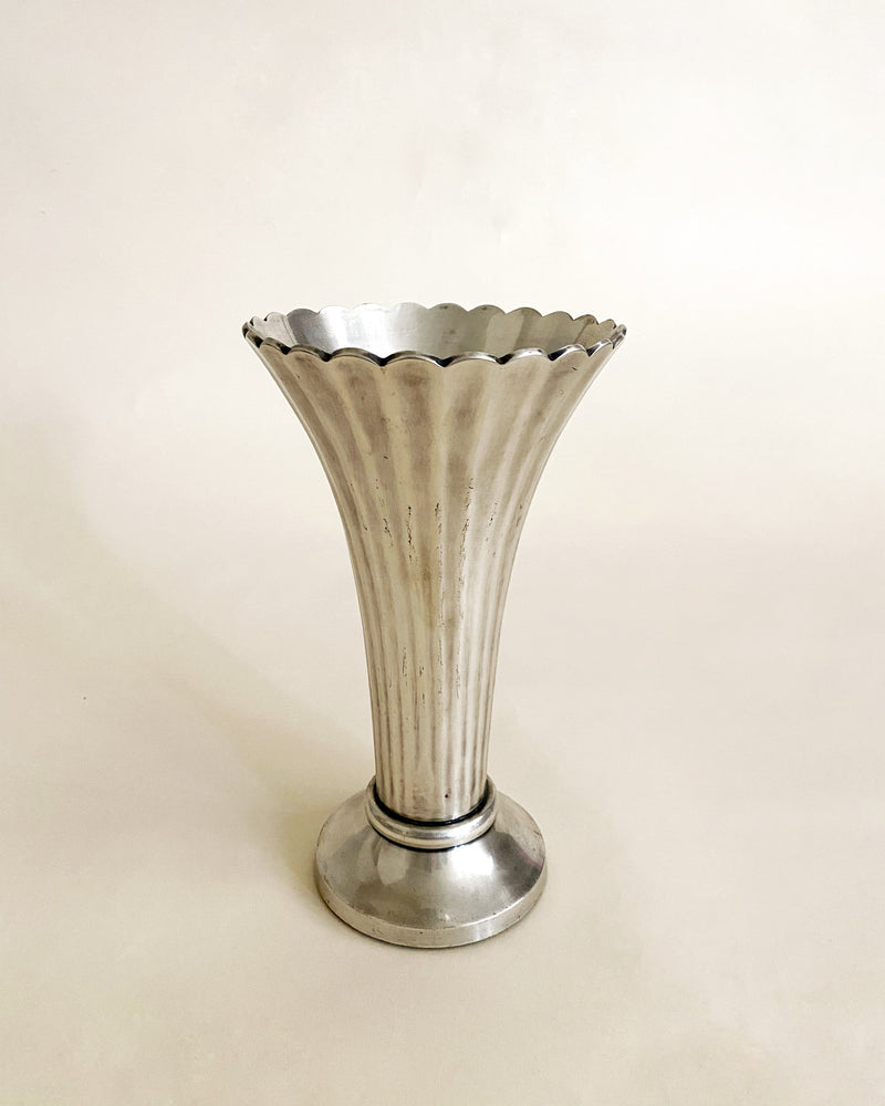Art Deco silver plated fluted vase with scalloped rim on base