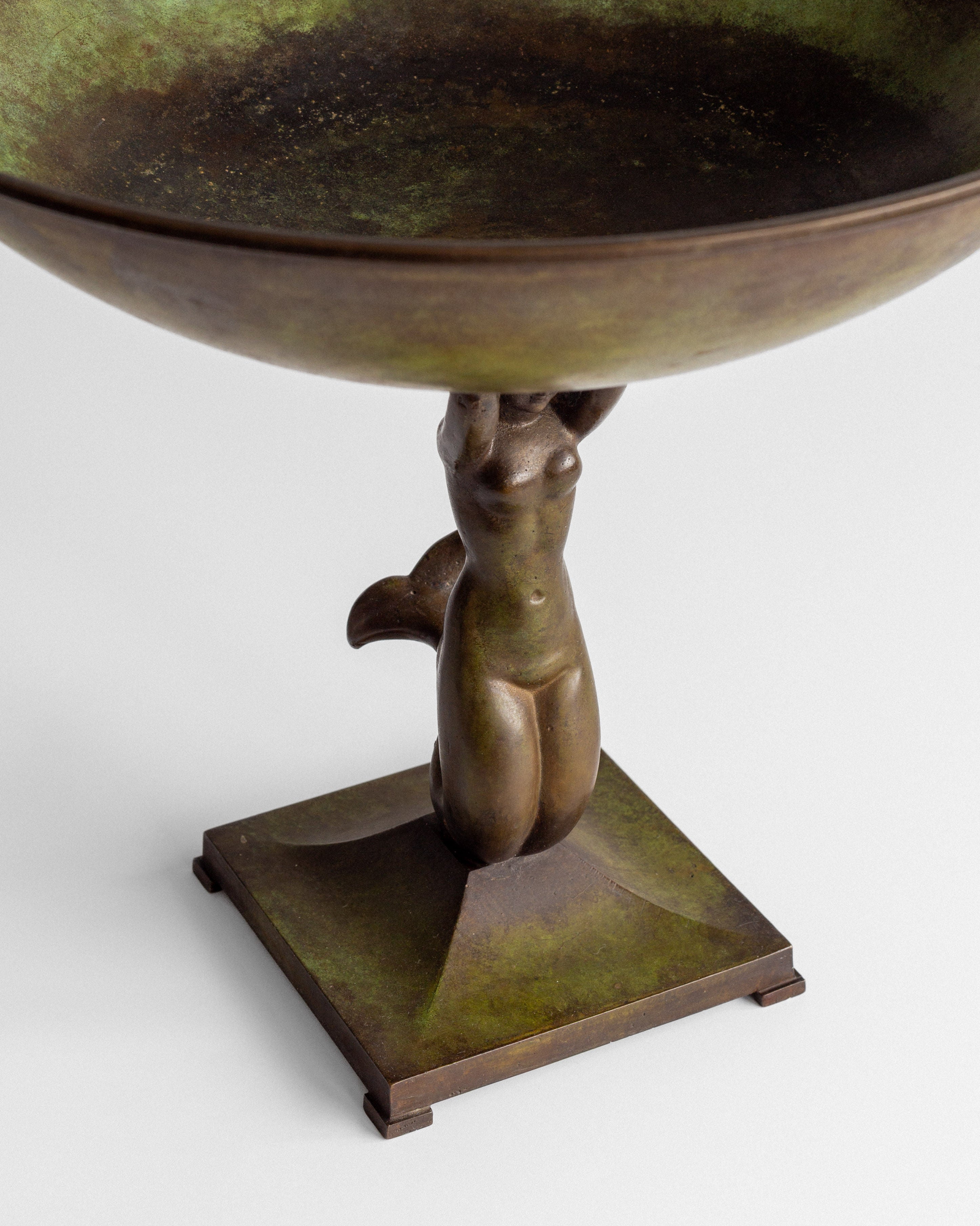 Swedish Art Deco Bronze Bowl with Mermaid, 1930s
