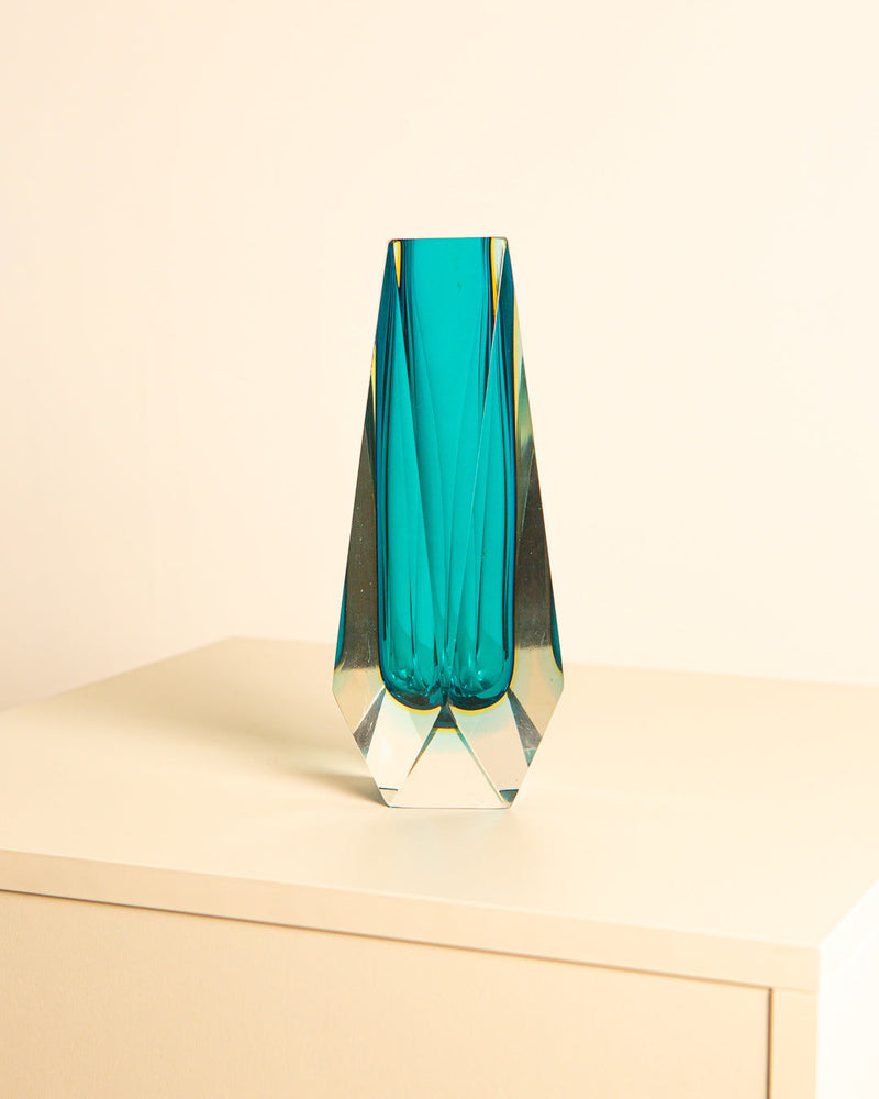 Turquoise crystal Diamant vase by Flavio Poli for Seguso 1980s