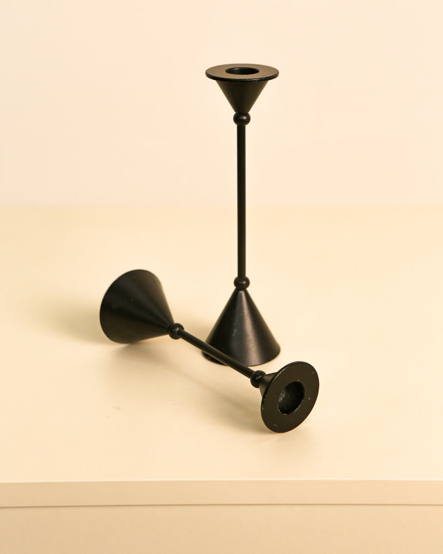 Pair of Black Metal 'Memphis' Candleholders 80's