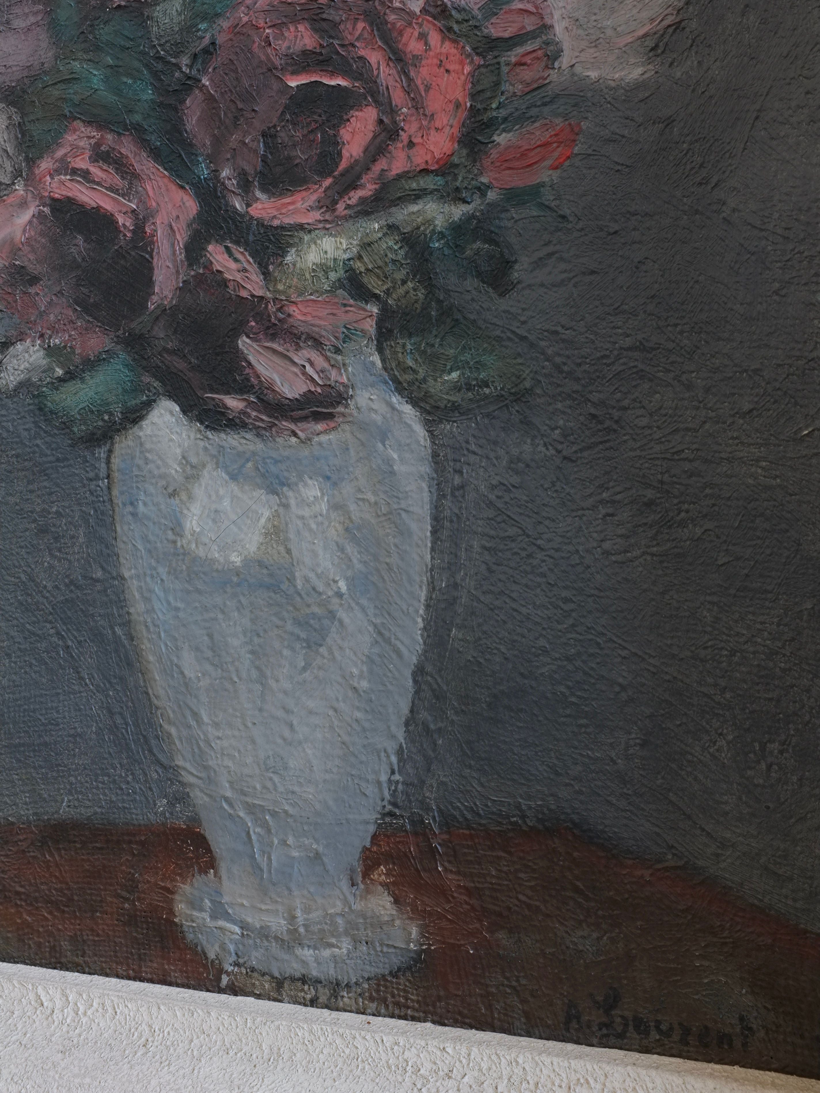 Still Life Oil Painting, Roses in Vase, 1910s