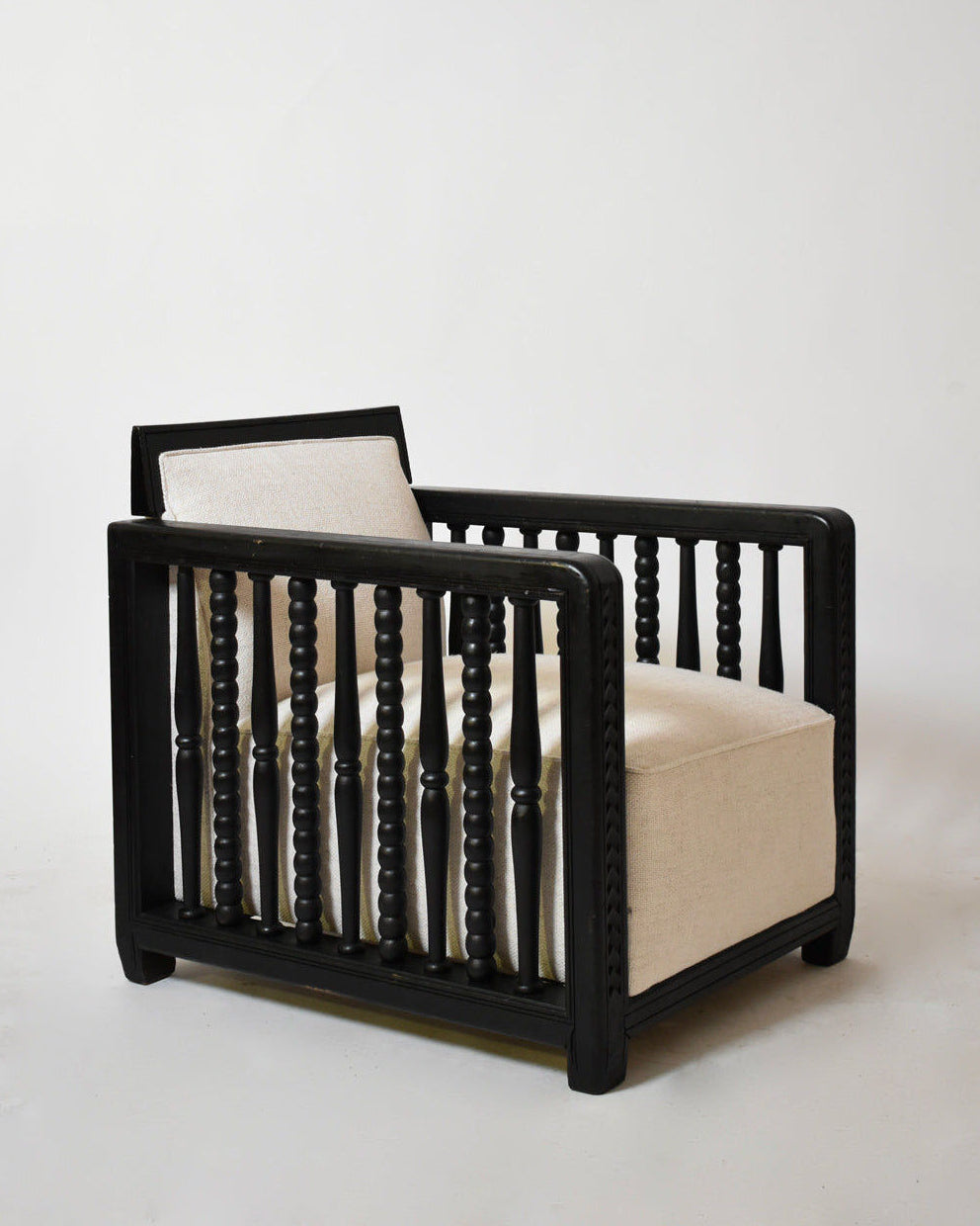 Pair of Ebonised Wood Back Top Fireside Armchairs, 1940s