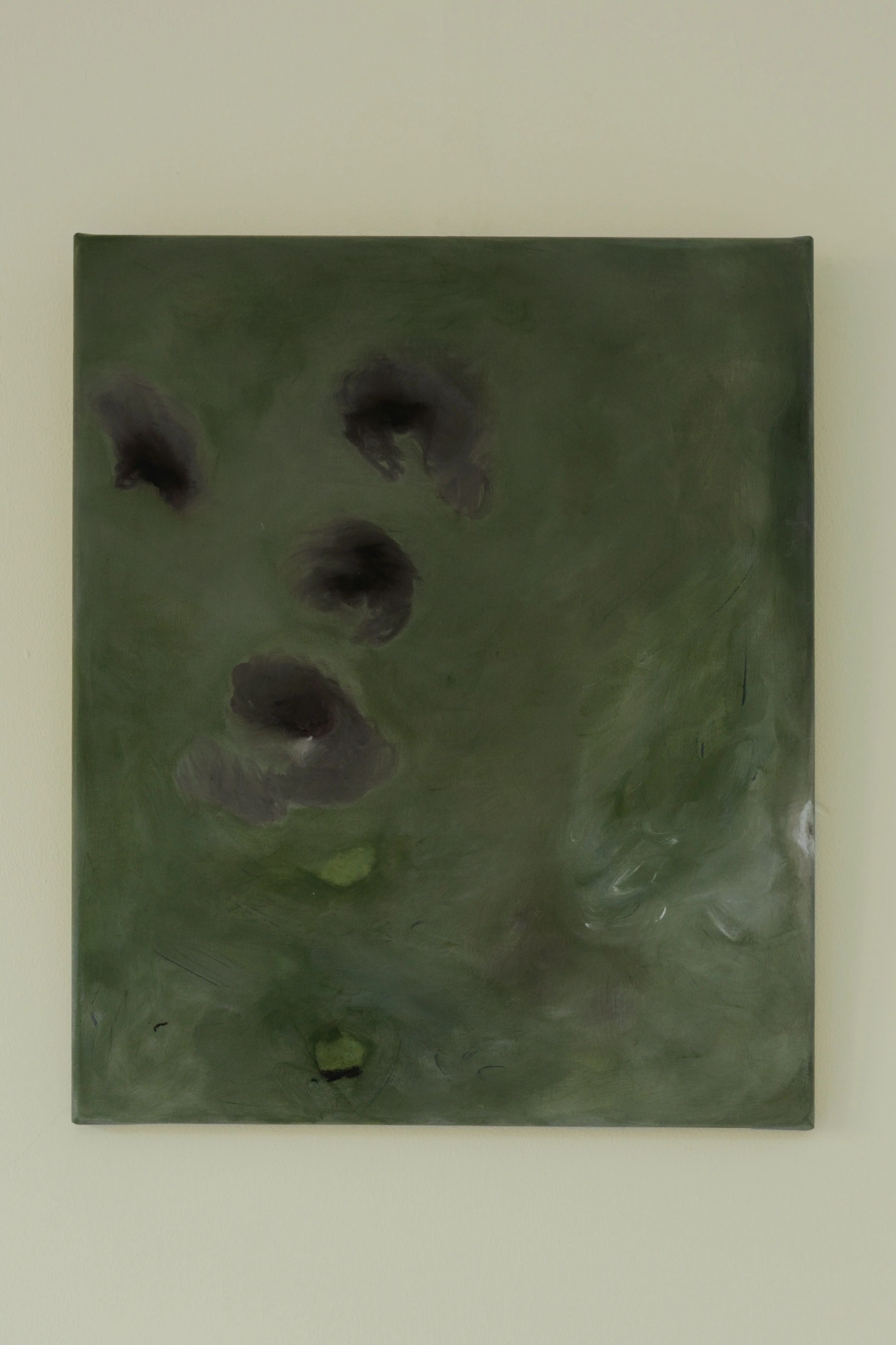 Let go of gravity" by Yeliza Gevorgyan showcases an abstract scene featuring a green background adorned with dark, unruly forms dispersed across the canvas. This original artwork, crafted with natural pigment, boasts a smooth texture that evokes depth and mystery.