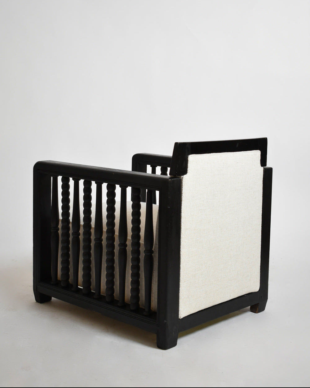 Pair of Ebonised Wood Back Top Fireside Armchairs, 1940s