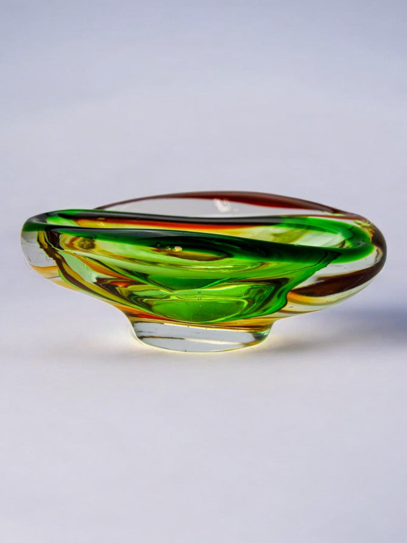 Vintage Murano glass two-tone ashtray by Seguso, green and amber