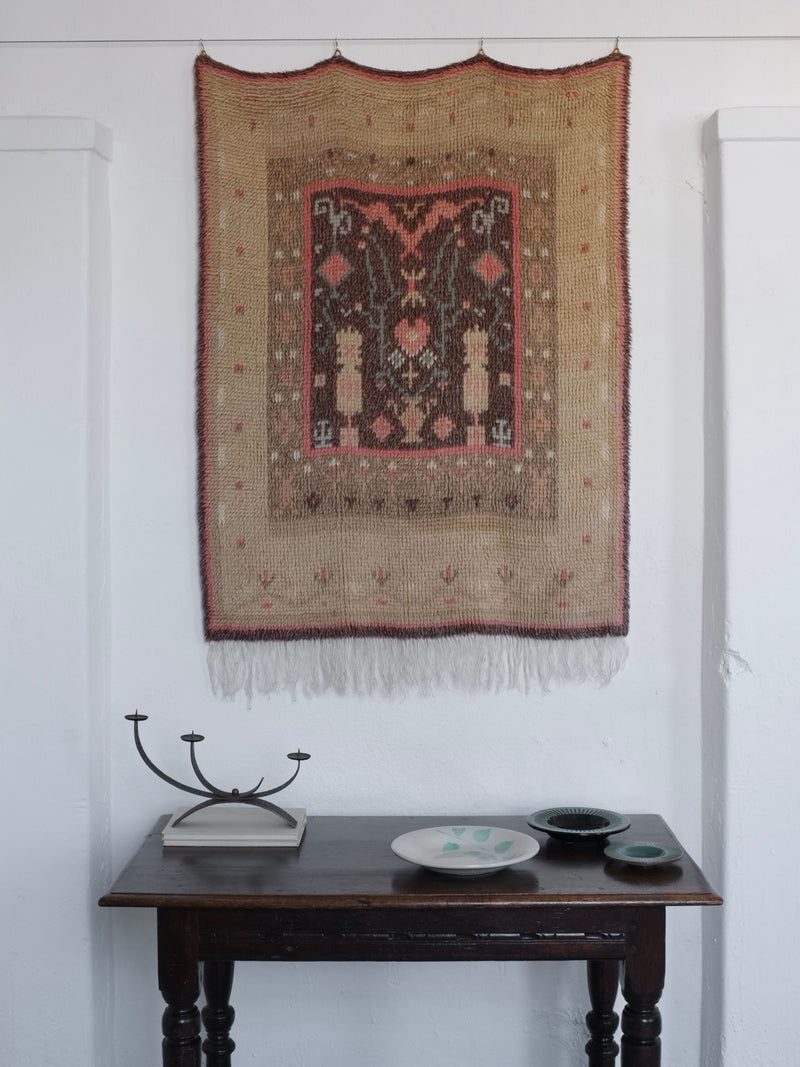 Vintage Finnish rya wall rug with geometric pattern from 1947